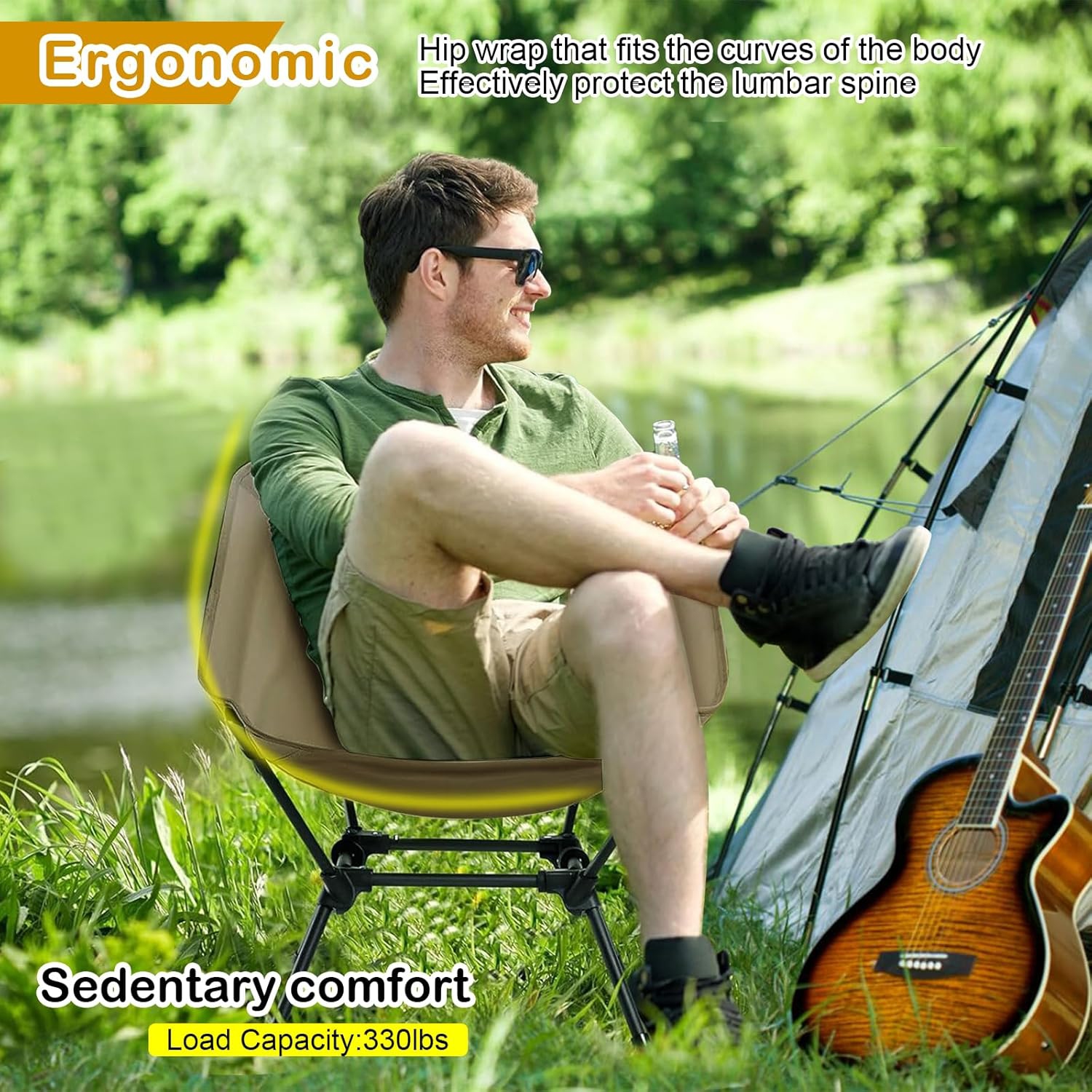 PetginHome-High Back Folding Camping Chair, Removable Pillow, Side Pocket & Carry Bag,Compact & Heavy Duty for Outdoor Camp,Hiking,Picnic, lowback -