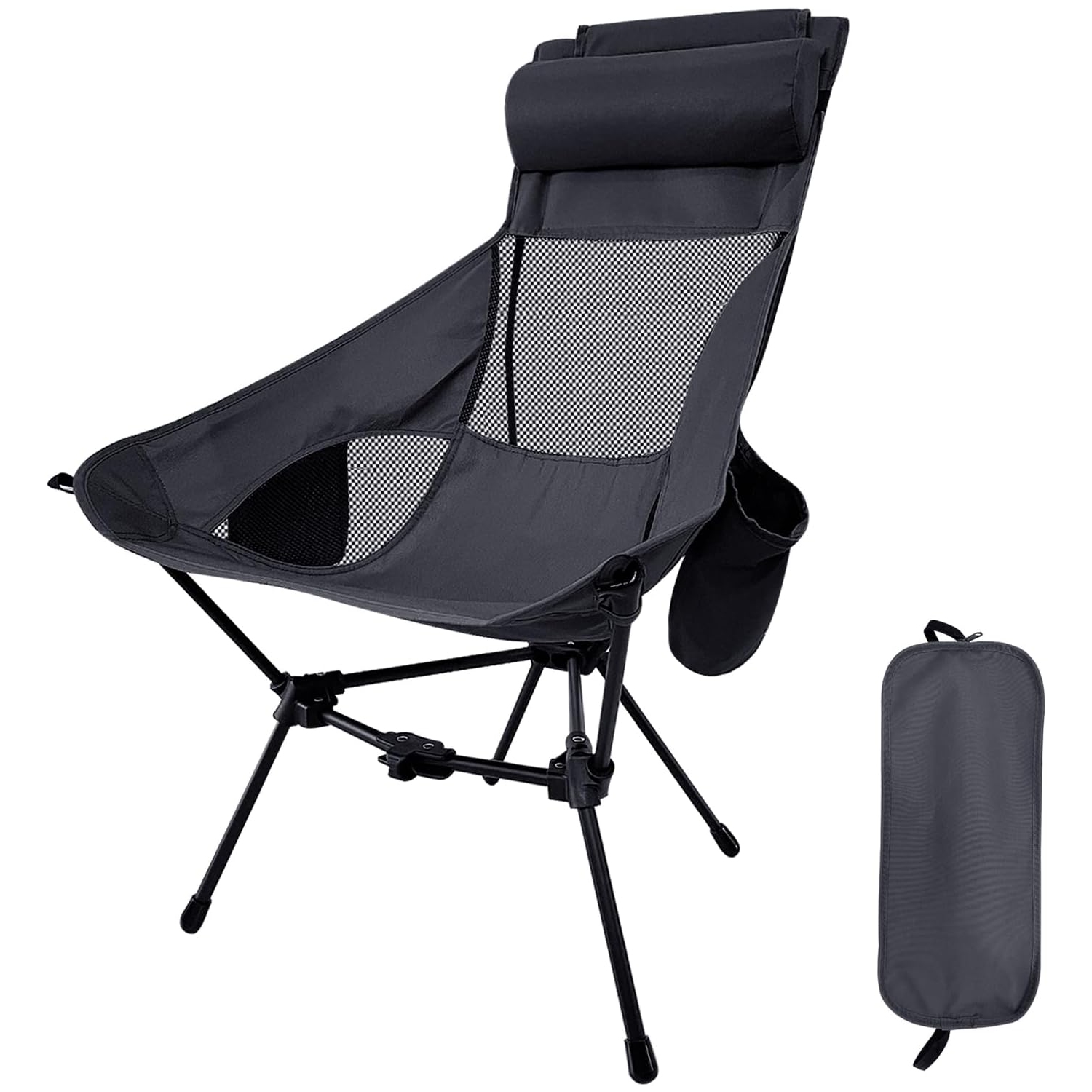 PetginHome-High Back Folding Camping Chair, Removable Pillow, Side Pocket & Carry Bag,Compact & Heavy Duty for Outdoor Camp,Hiking,Picnic,Beach