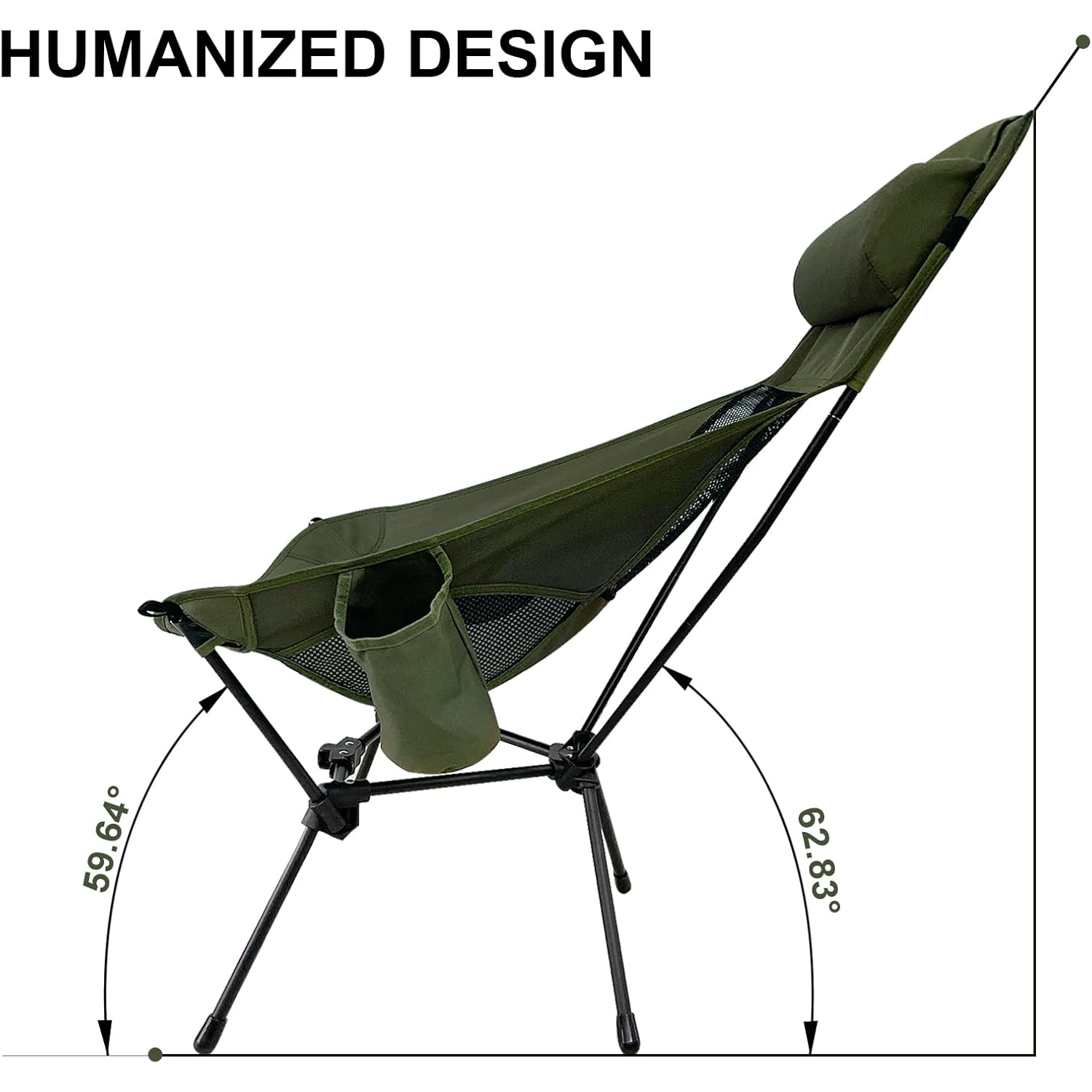 PetginHome-High Back Folding Camping Chair, Removable Pillow, Side Pocket & Carry Bag,Compact & Heavy Duty for Outdoor Camp,Hiking,Picnic,Beach