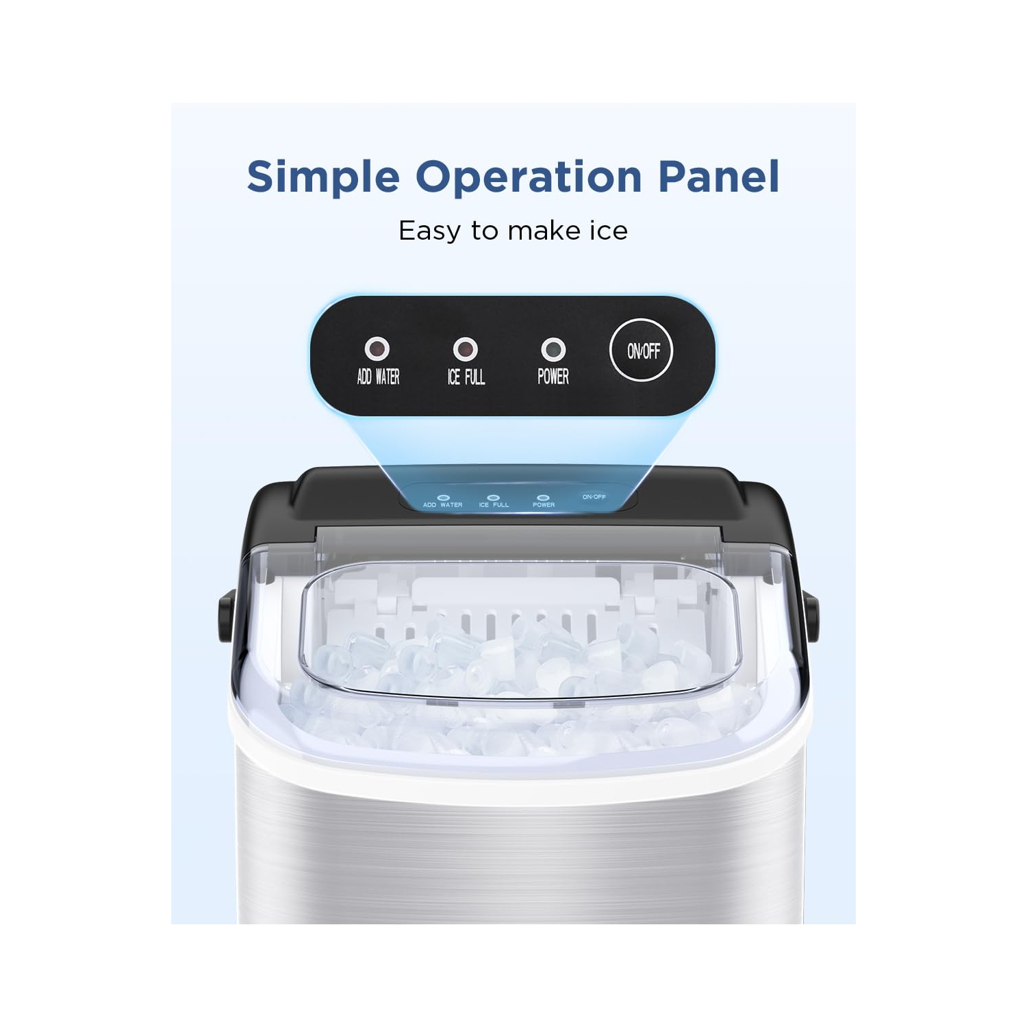 COWSAR Ice Maker Countertop, Stainless Steel Portable Ice Maker Machine with Self-Cleaning, 26.5lbs/24Hrs, 6 Mins/9 Pcs Bullet Ice, Perfectly for