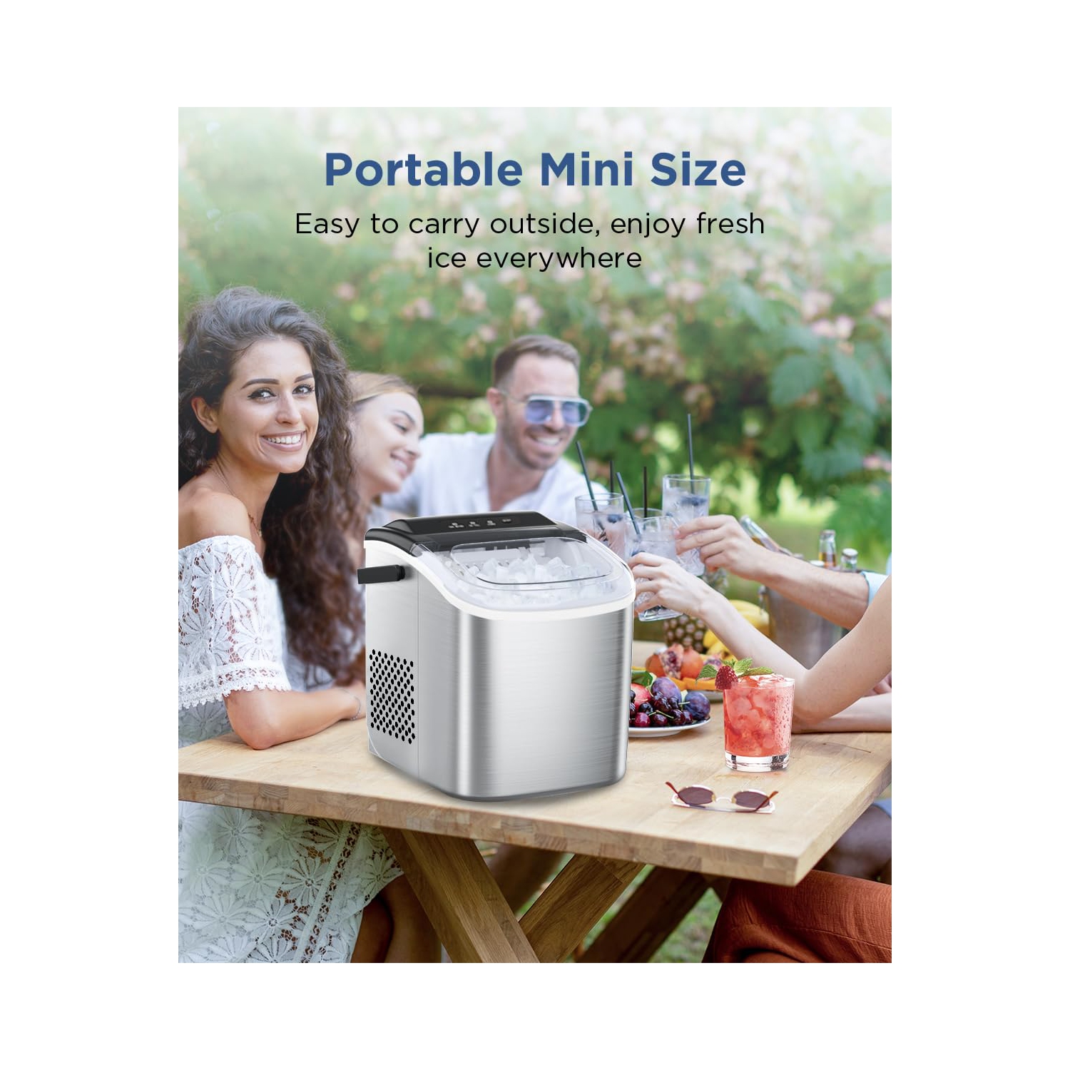 COWSAR Ice Maker Countertop, Stainless Steel Portable Ice Maker Machine with Self-Cleaning, 26.5lbs/24Hrs, 6 Mins/9 Pcs Bullet Ice, Perfectly for