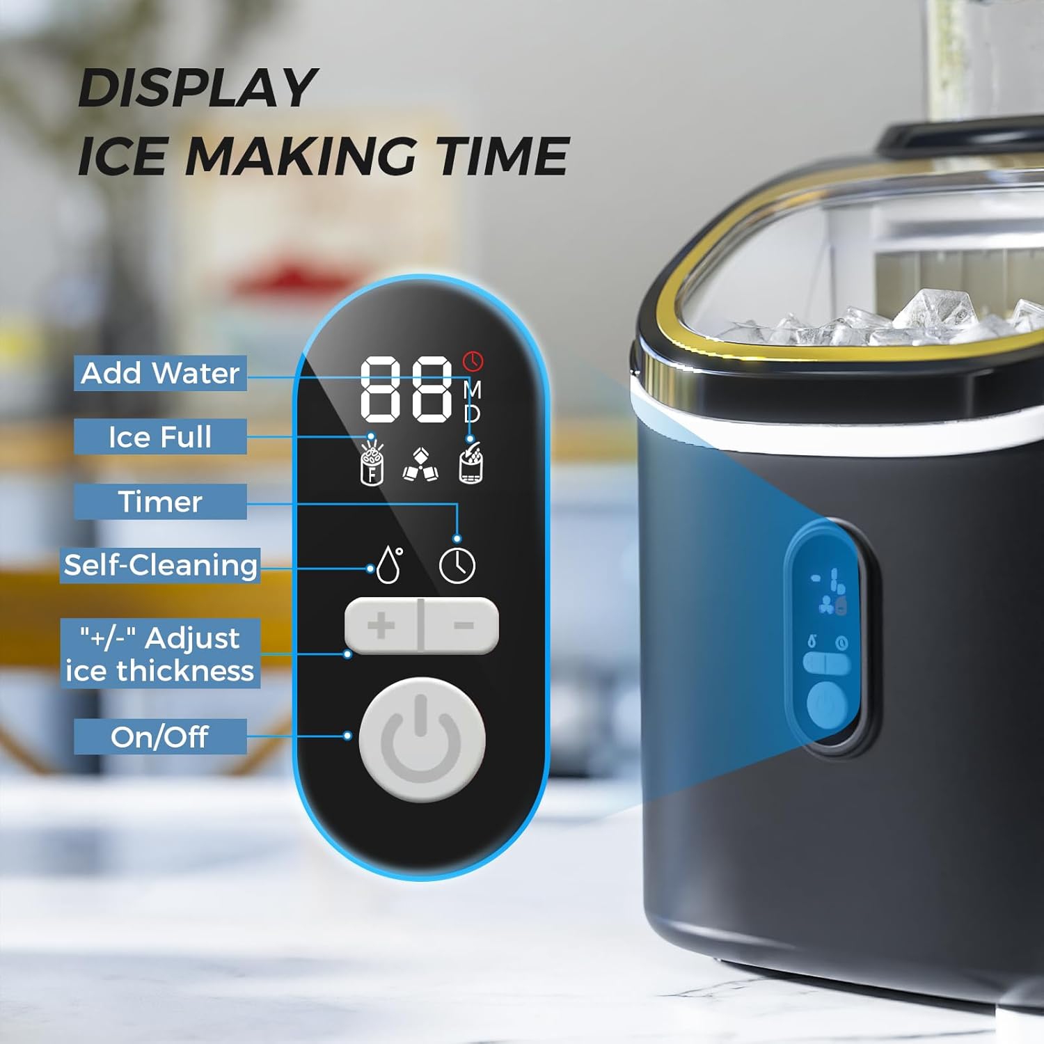 COWSAR Countertop Ice Maker 30LBS/24H Portable Ice Machine w/ Top External Water Tank Self-Cleaning Function 16 Pcs Ice Cube/13 Mins Ice Scoop &