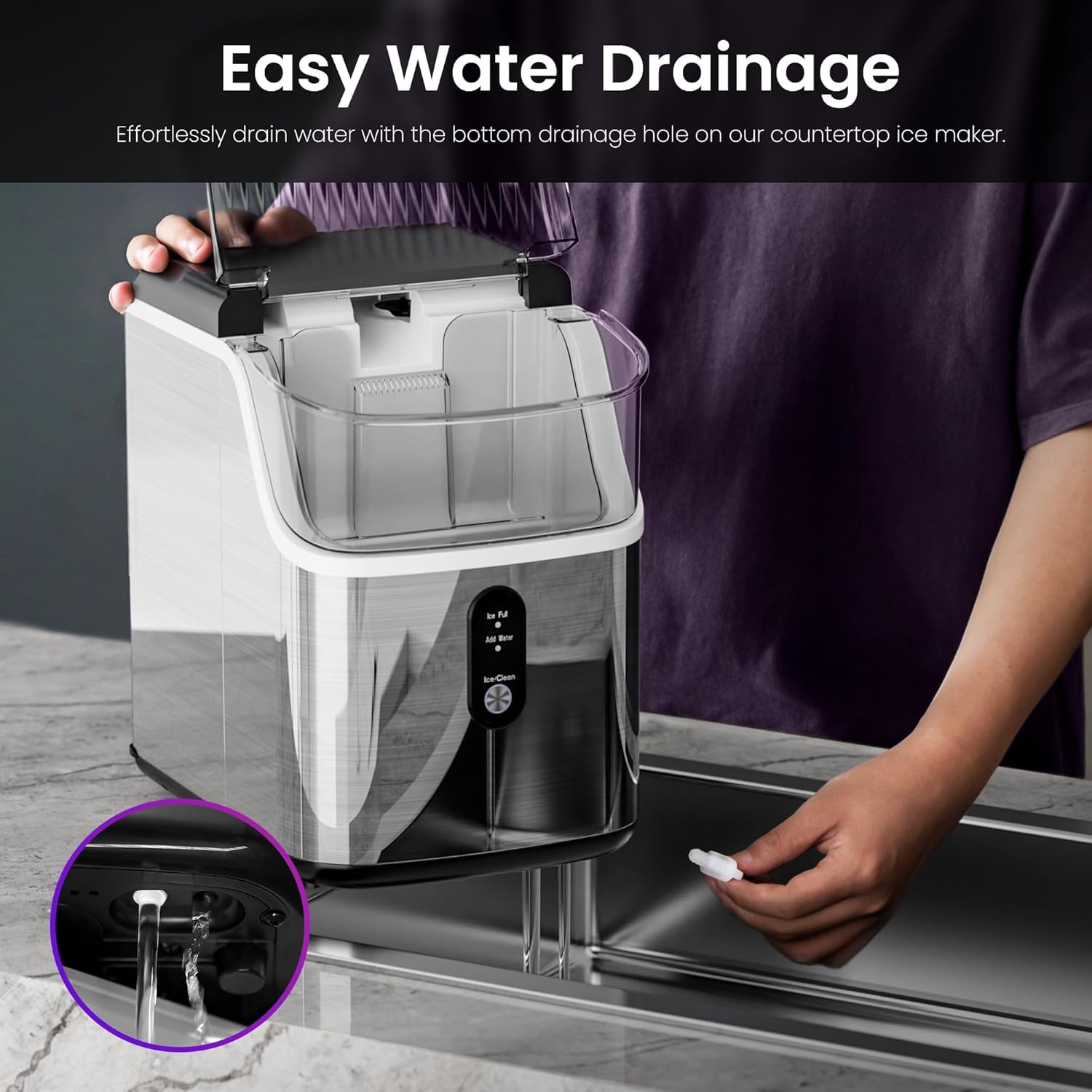 COWSAR Nugget Ice Makers Countertop Soft Chewable Crushed Ice Maker Machine Portable Pebble Ice Maker Countertop 34Lbs/Day Self-Cleaning One-Button