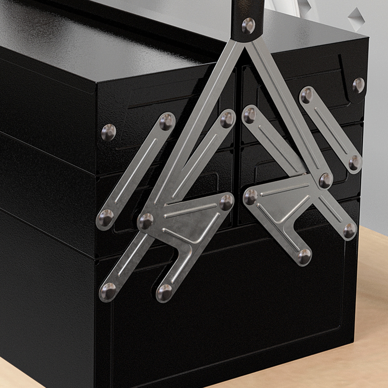 DURHAND 22" Metal Tool Box, Portable 5-Tray Cantilever Steel Tool Chest Cabinet for Garage and Warehouse, Black