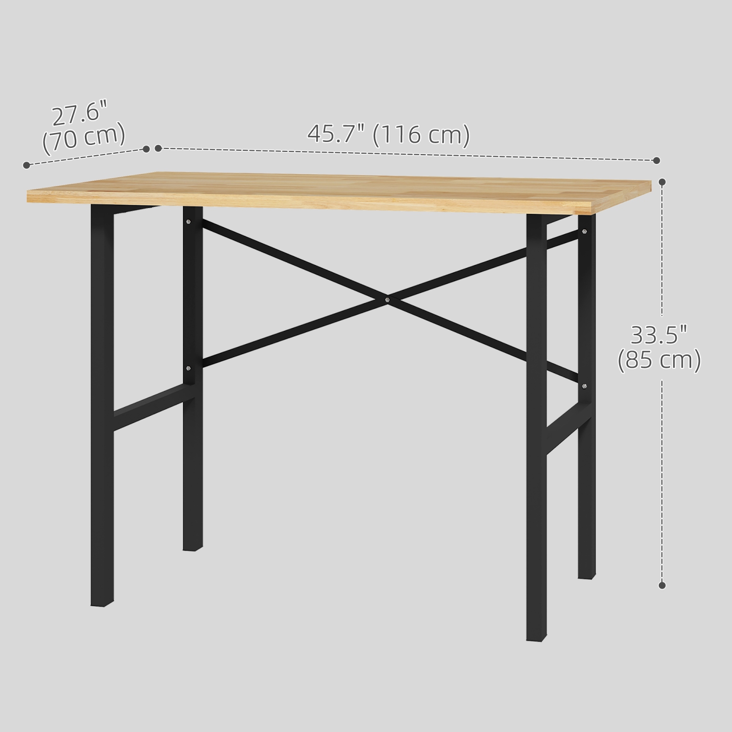 HOMCOM 46" Work bench Table Oak Wood Top, Heavy-Duty Steel X-Shape Bracket Work Table High Stability Workstation, Easy Assembly for Garage Kitchen
