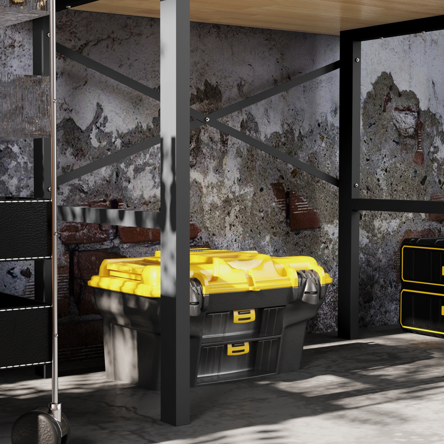 HOMCOM 46" Work bench Table Oak Wood Top, Heavy-Duty Steel X-Shape Bracket Work Table High Stability Workstation, Easy Assembly for Garage Kitchen