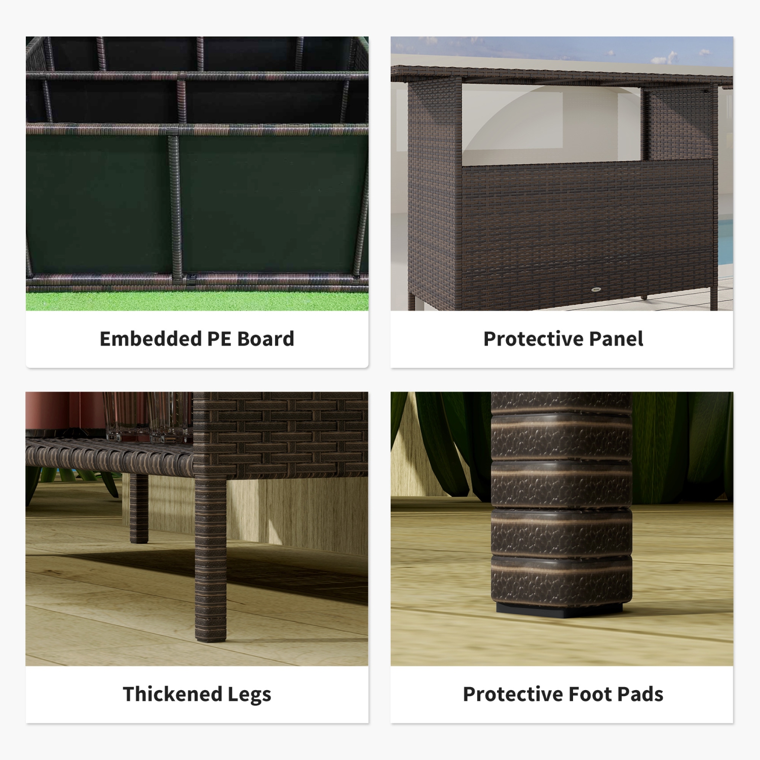 Outsunny Wicker Outdoor Bar Table, PE Rattan Bar Height Patio Table with 2 Shelves, All Weather Patio Bar Table with Steel Frame for Garden,