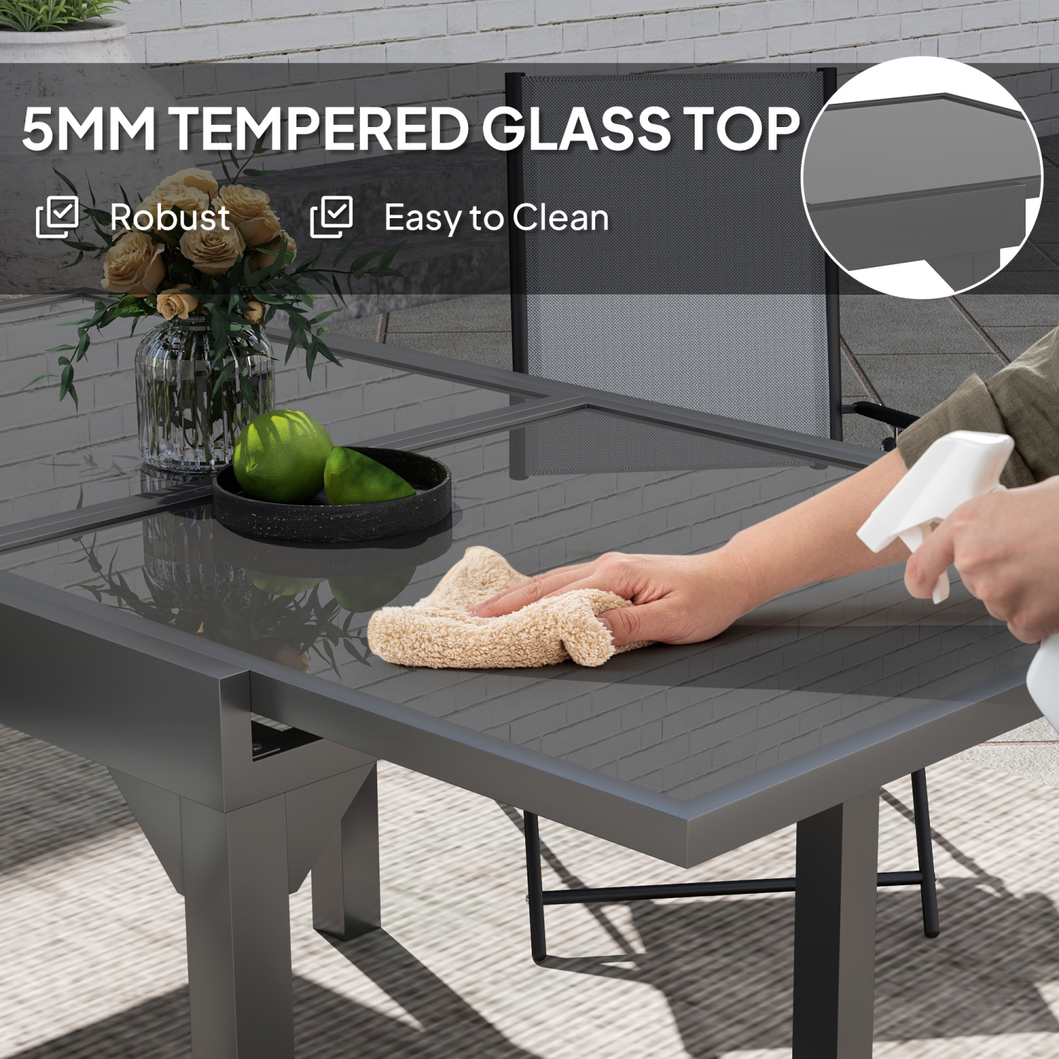 Outsunny Expandable Patio Dining Table, 35"-71" Outdoor Table with Tempered Glass Top, Metal Frame, for 4-6 Person, for Lawn, Garden, Deck, Backyard,