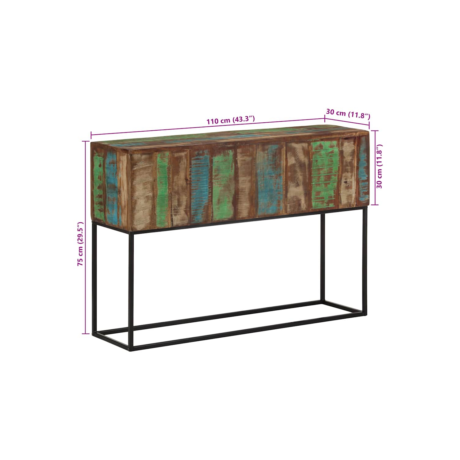 vidaXL Console Table 110x30x75 cm Solid Wood Reclaimed and Iron