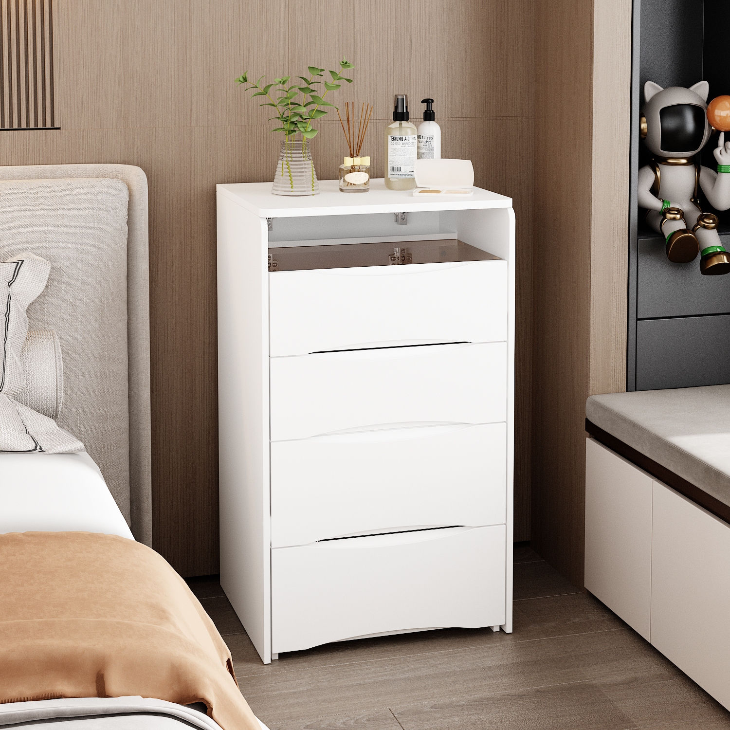 Famapy – Coiffeuse blanche avec miroir éclairé LED, éclairage réglable, tiroirs de rangement et tabouret rembourré, blanc