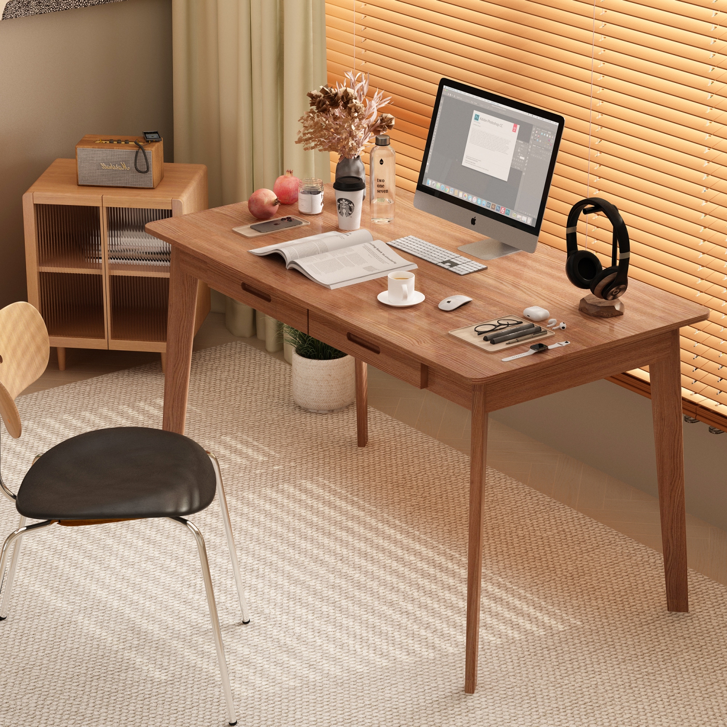 Homsee – Pupitre moderne en bois avec deux tiroirs de rangement, table de bureau à domicile, brun foncé