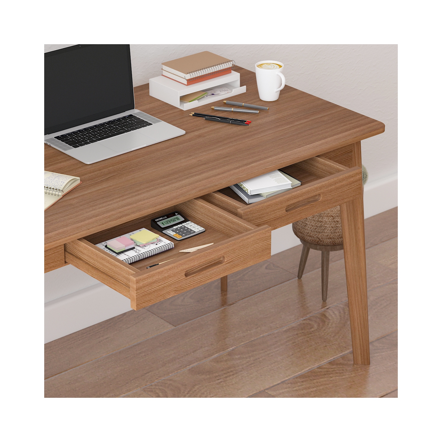 Homsee – Pupitre moderne en bois avec deux tiroirs de rangement, table de bureau à domicile, brun foncé