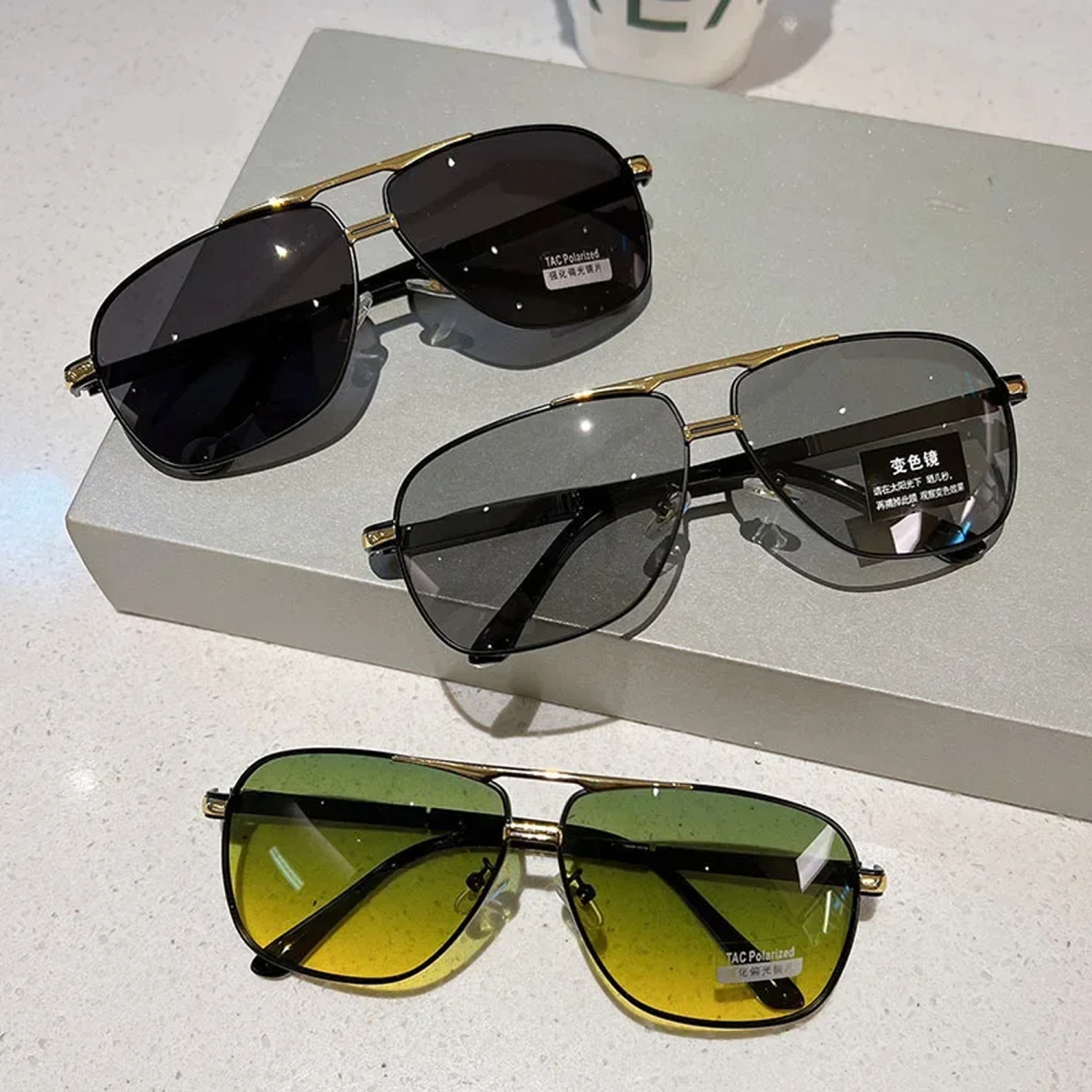 Oversized Vintage Sunglasses Men Women Fashion Polarized Photochromic Shades Eyewear Double Bridge Driving Sun Glasses - Green