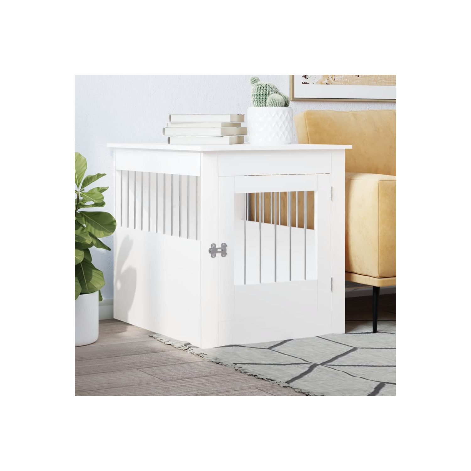 vidaXL Dog Crate Furniture White 64.5x80x71 cm Engineered Wood