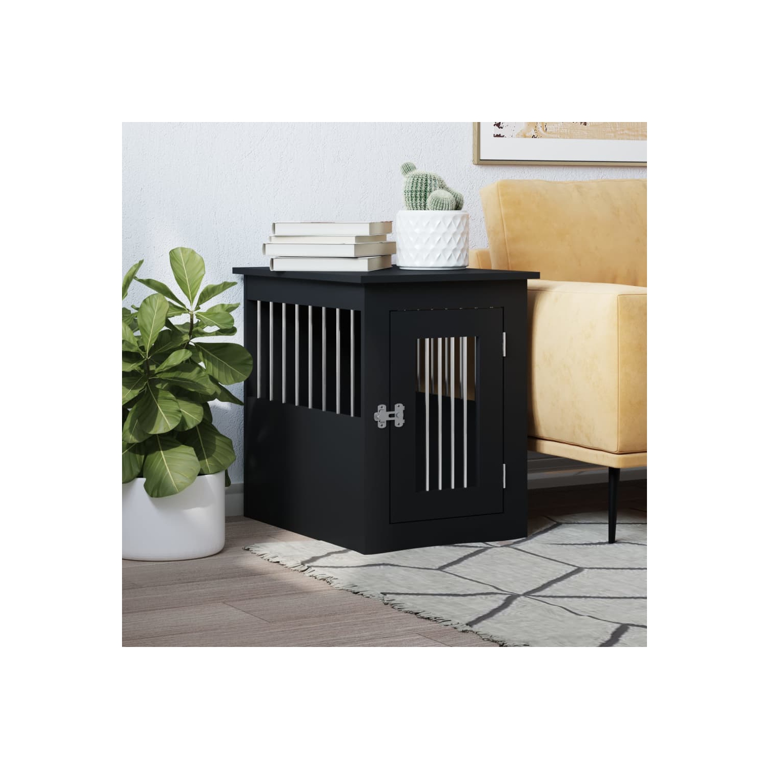 vidaXL Dog Crate Furniture Black 45x62x59 cm Engineered Wood