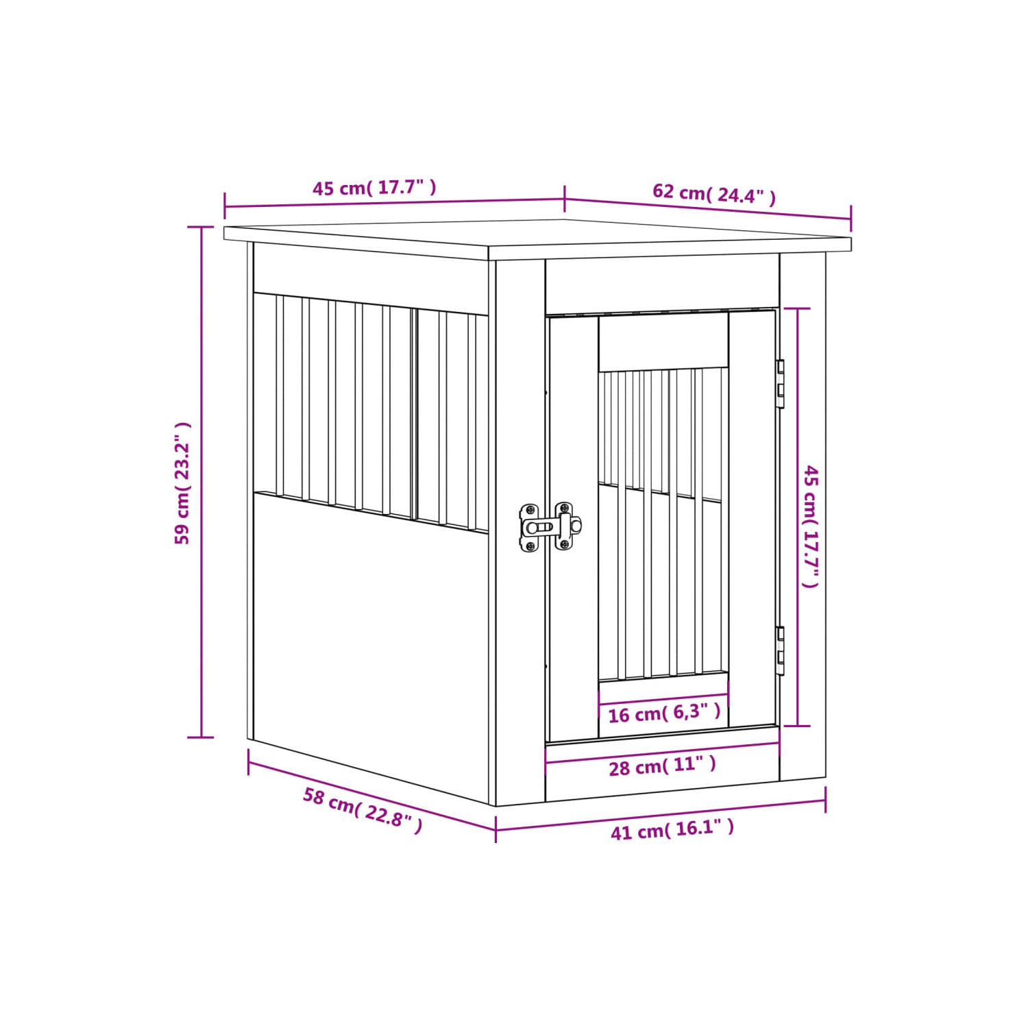 vidaXL Dog Crate Furniture Black 45x62x59 cm Engineered Wood