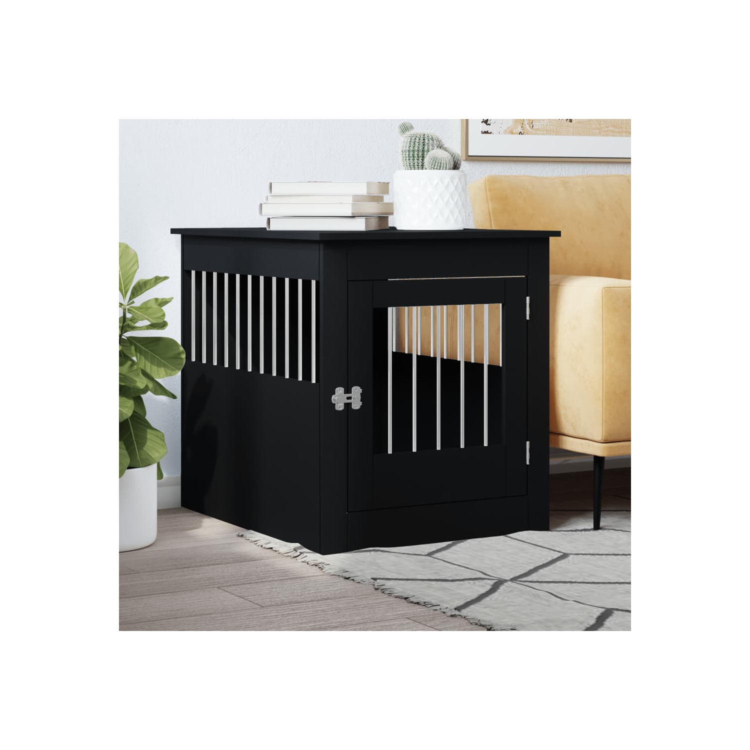 Meuble pour cage à chiens vidaXL noir 64.5 x 80 x 71 cm, bois d'ingénierie