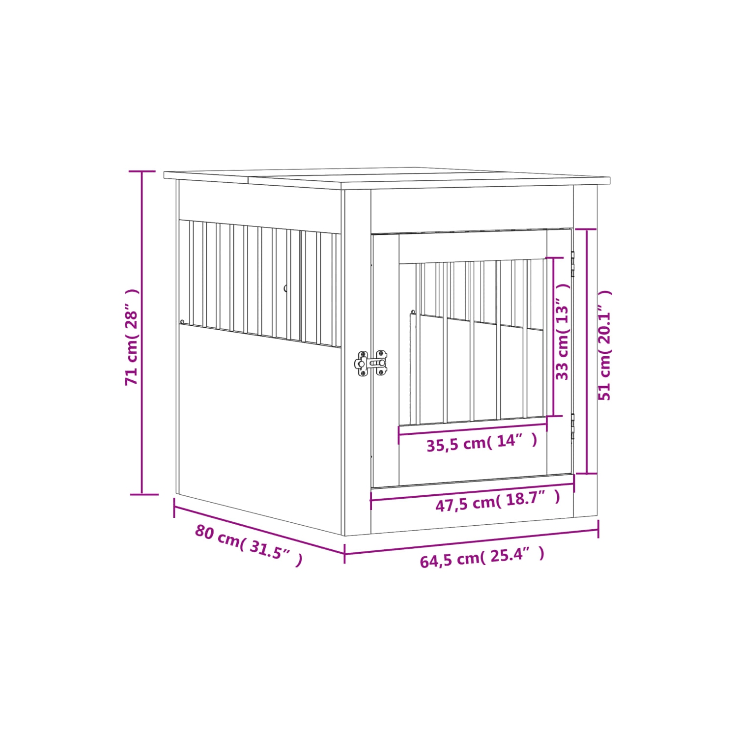 Meuble pour cage à chiens vidaXL noir 64.5 x 80 x 71 cm, bois d'ingénierie