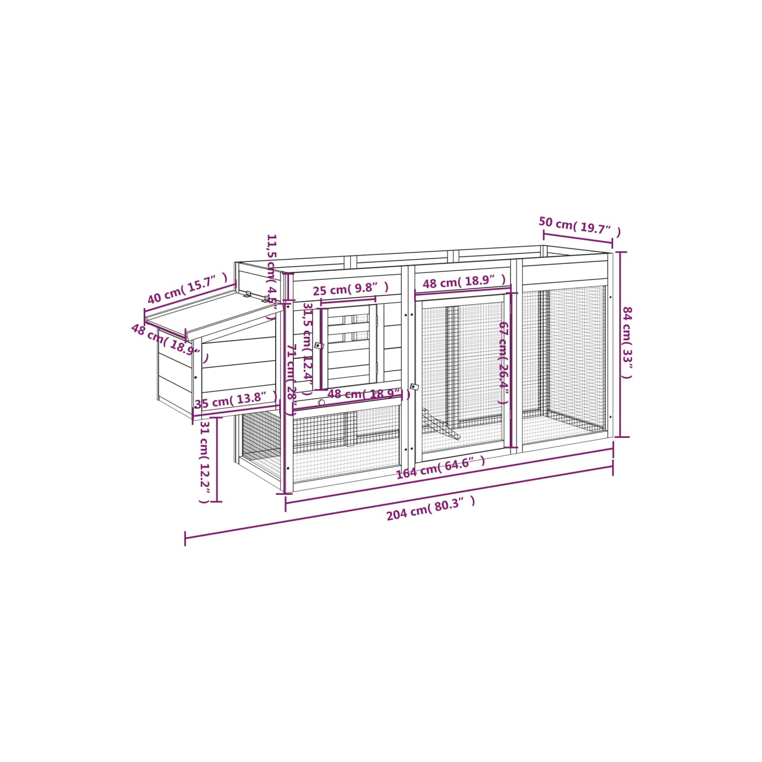 vidaXL Chicken Coop Brown 204x50x84 cm Solid Wood Pine