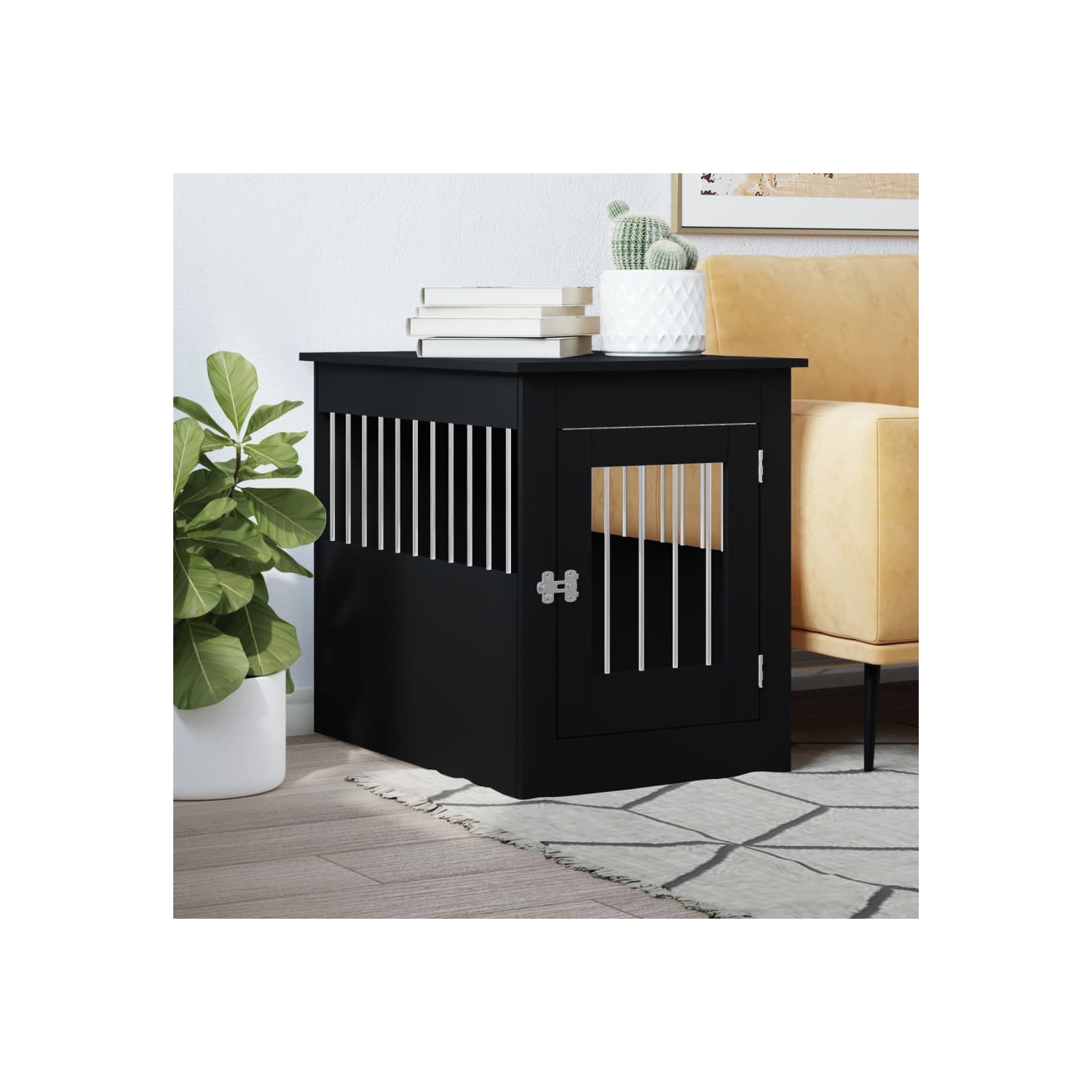 vidaXL Dog Crate Furniture Black 55x80x68 cm Engineered Wood