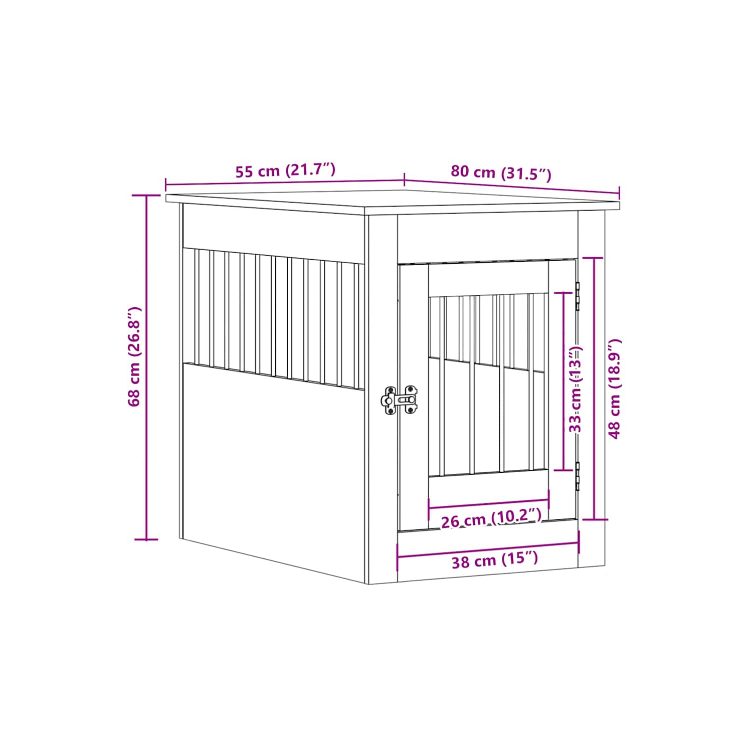 vidaXL Dog Crate Furniture Black 55x80x68 cm Engineered Wood