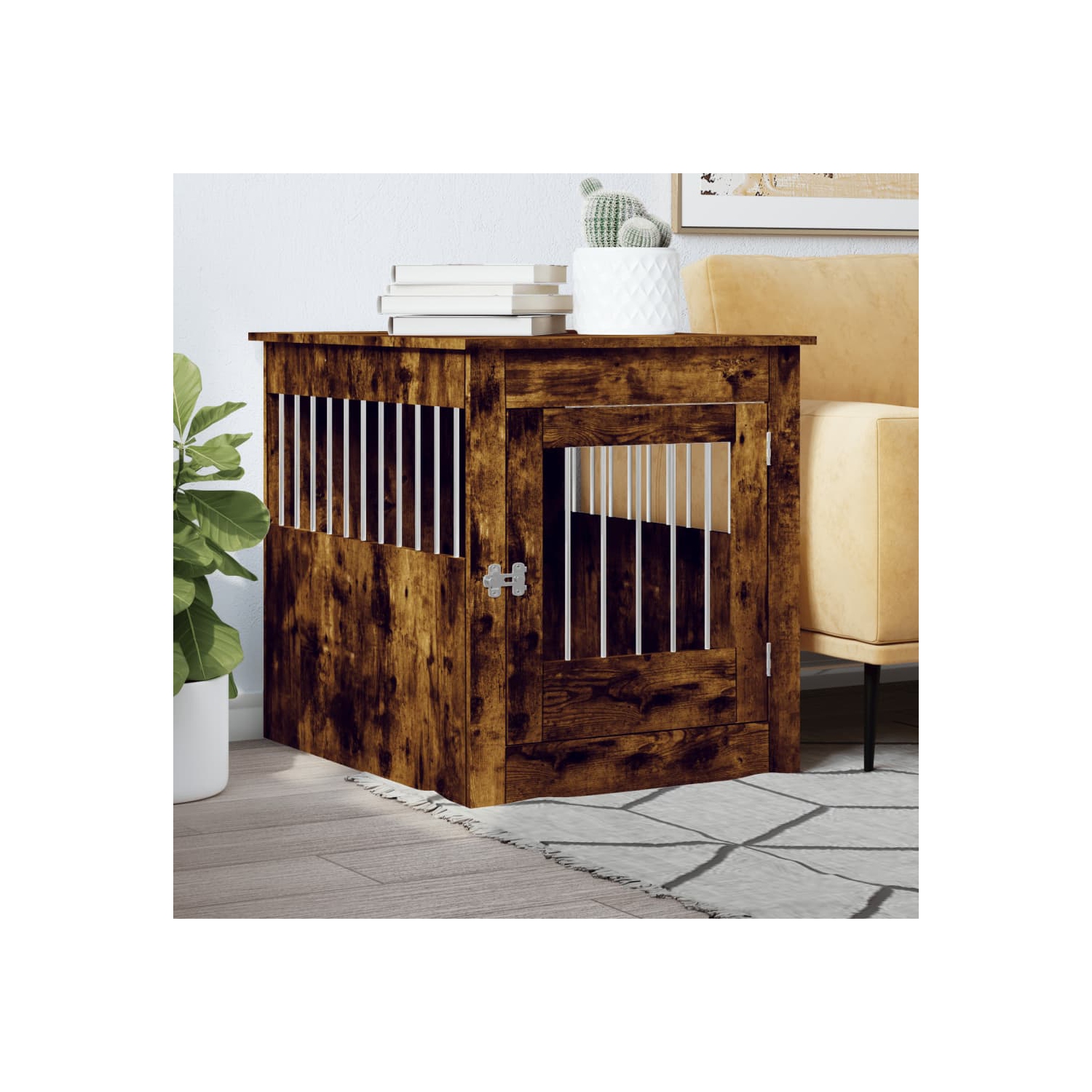 vidaXL Dog Crate Furniture Smoked Oak 64.5x80x71 cm Engineered Wood