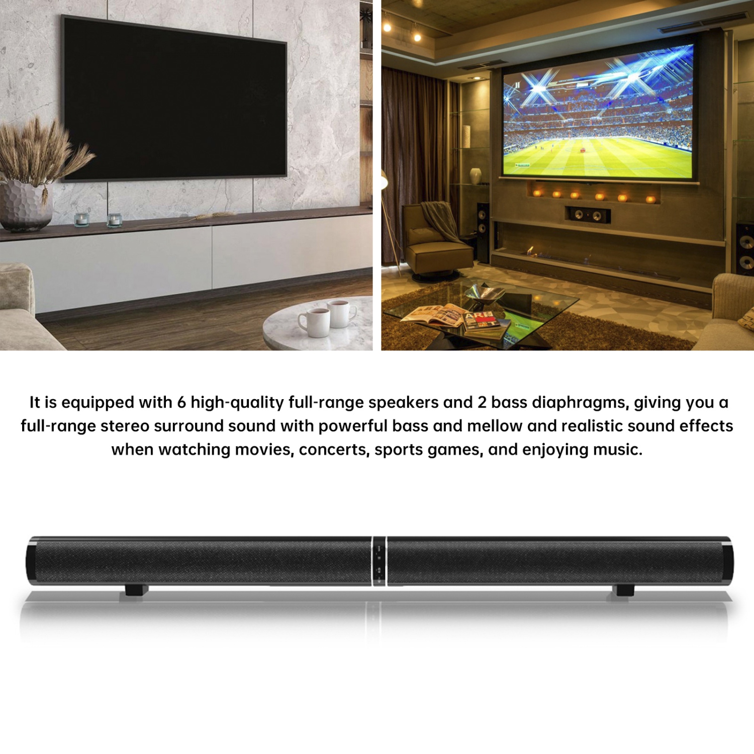 Barre de son ambiophonique amovible Haut-parleur d'extrêmes graves sans fil Système de 2 haut-parleurs cinéma maison