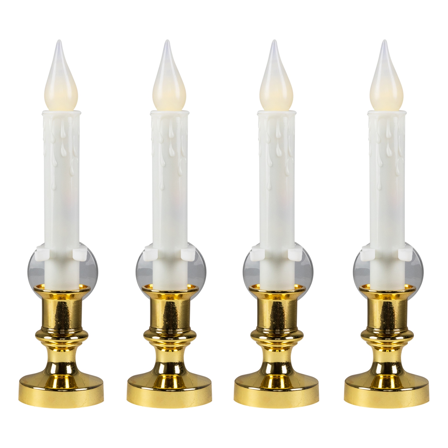 LED Flickering Window Candle with Timer - 8.5" - Brass and White - Set of 4