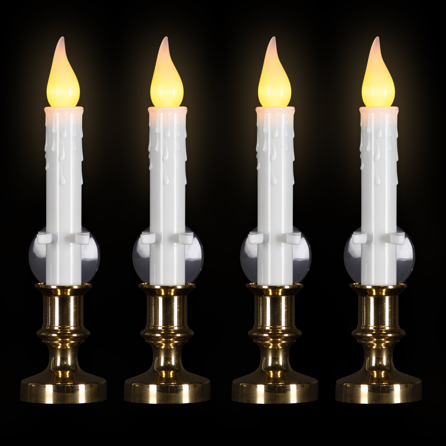 LED Flickering Window Candle with Timer - 8.5" - Brass and White - Set of 4