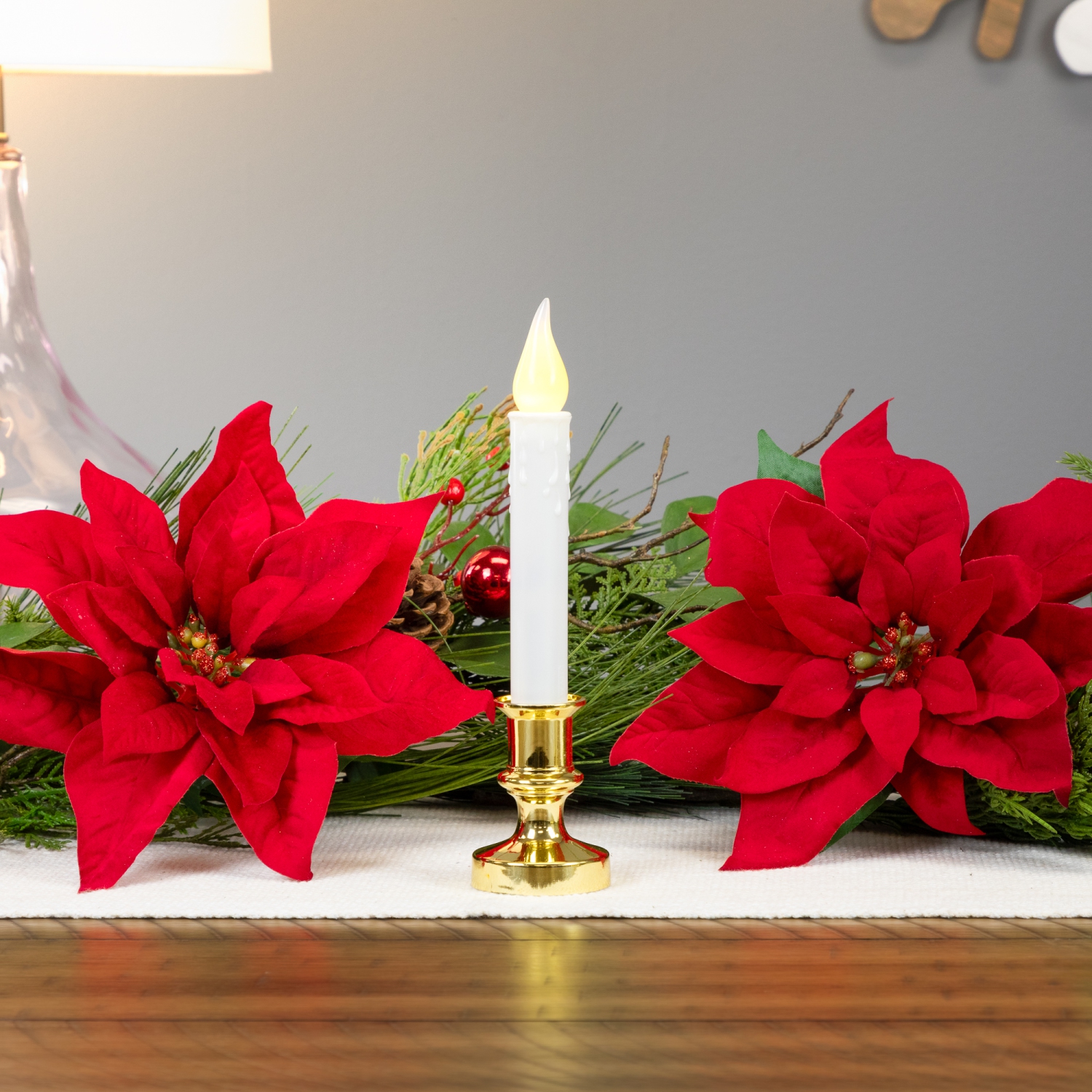 LED Flickering Window Candle with Timer - 8.5" - Brass and White - Set of 4