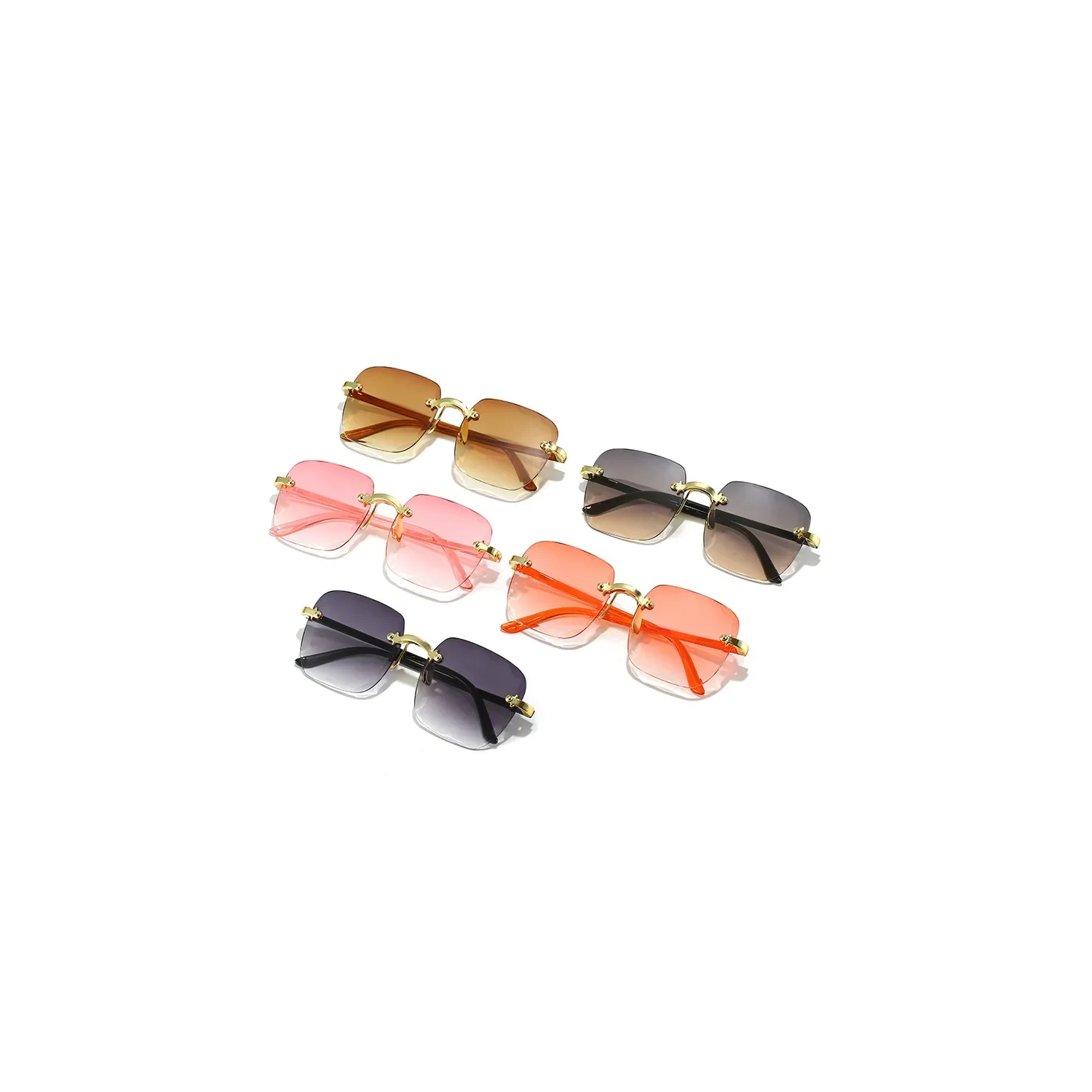 Lunettes de soleil Carrées Femme Créateur de la marque Mode Rimless Lunettes de soleil dégradées Lunettes de soleil Verre coupant Lunettes sans cadre