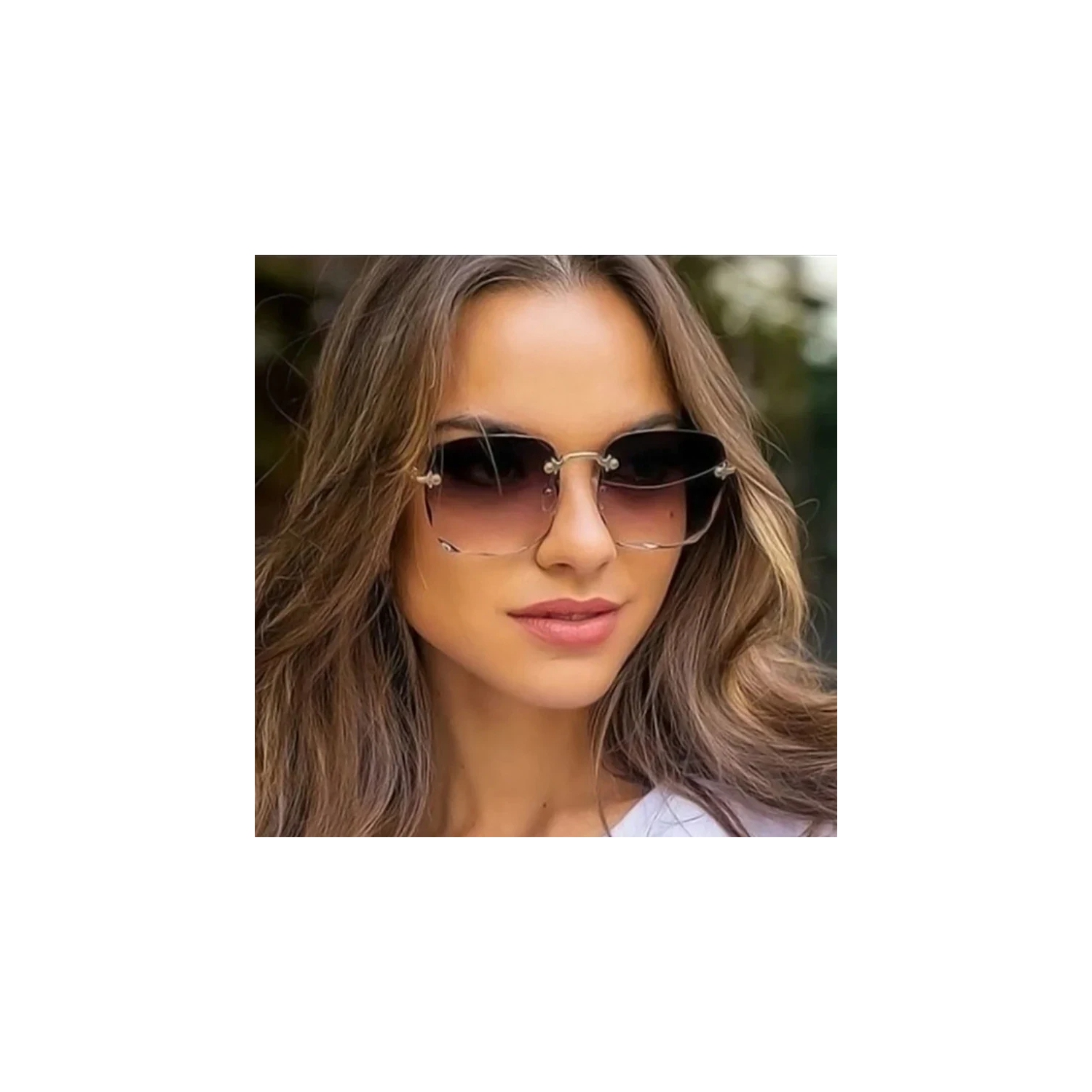 Lunettes de soleil Carrées Femme Créateur de la marque Mode Rimless Lunettes de soleil dégradées Lunettes de soleil Verre coupant Lunettes sans cadre