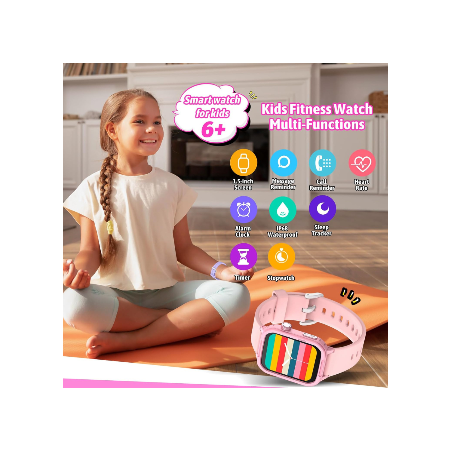 Smart Watch for Kids, Tempered Glass Fitness Sport Watch Boy Girls Teens with 19 Sport Modes, Pedometer, Sleep Monitor, Kids Watch Birthday Gifts Toy