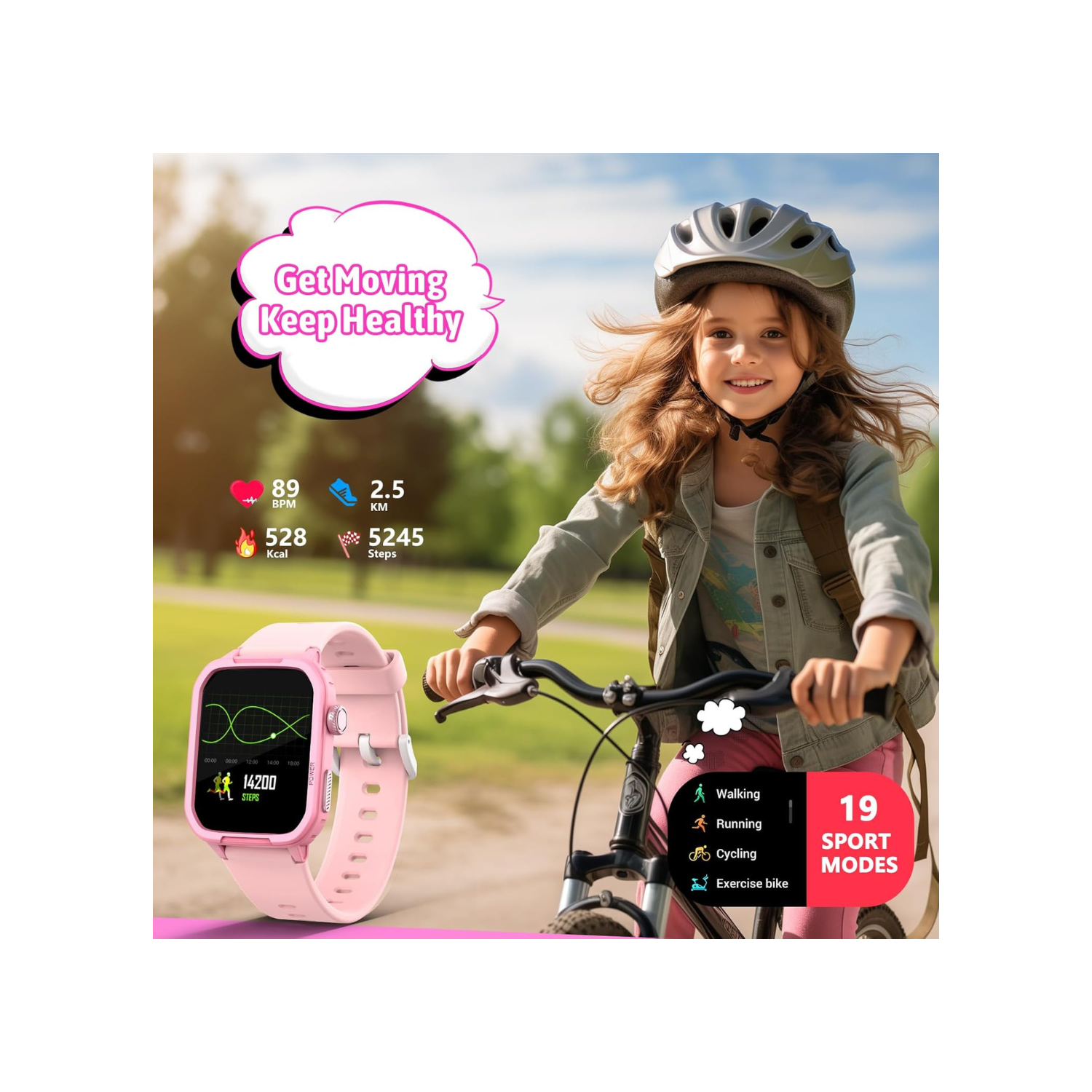 Smart Watch for Kids, Tempered Glass Fitness Sport Watch Boy Girls Teens with 19 Sport Modes, Pedometer, Sleep Monitor, Kids Watch Birthday Gifts Toy