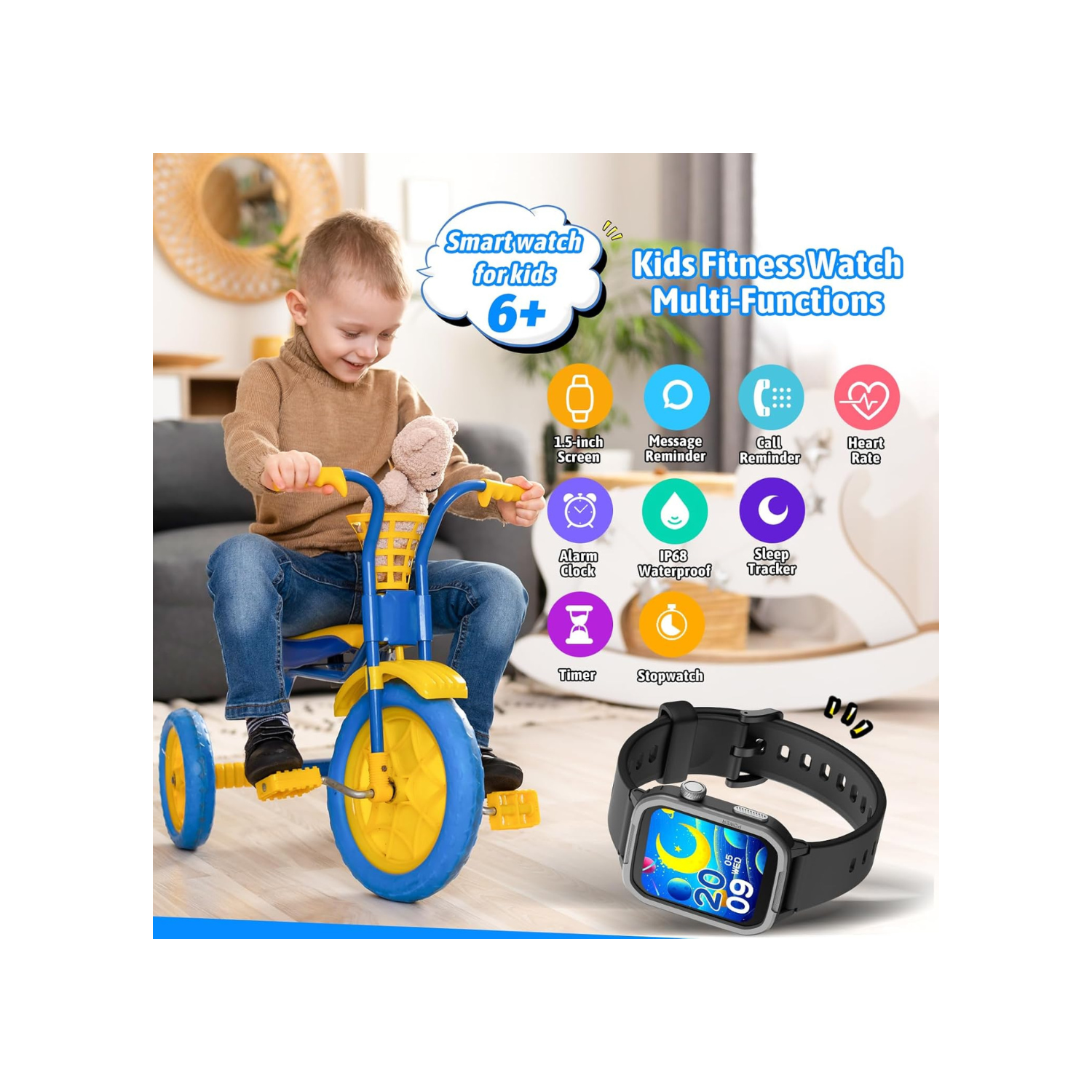 Smart Watch for Kids, Tempered Glass Fitness Sport Watch Boy Girls Teens with 19 Sport Modes, Pedometer, Sleep Monitor, Kids Watch Birthday Gifts Toy