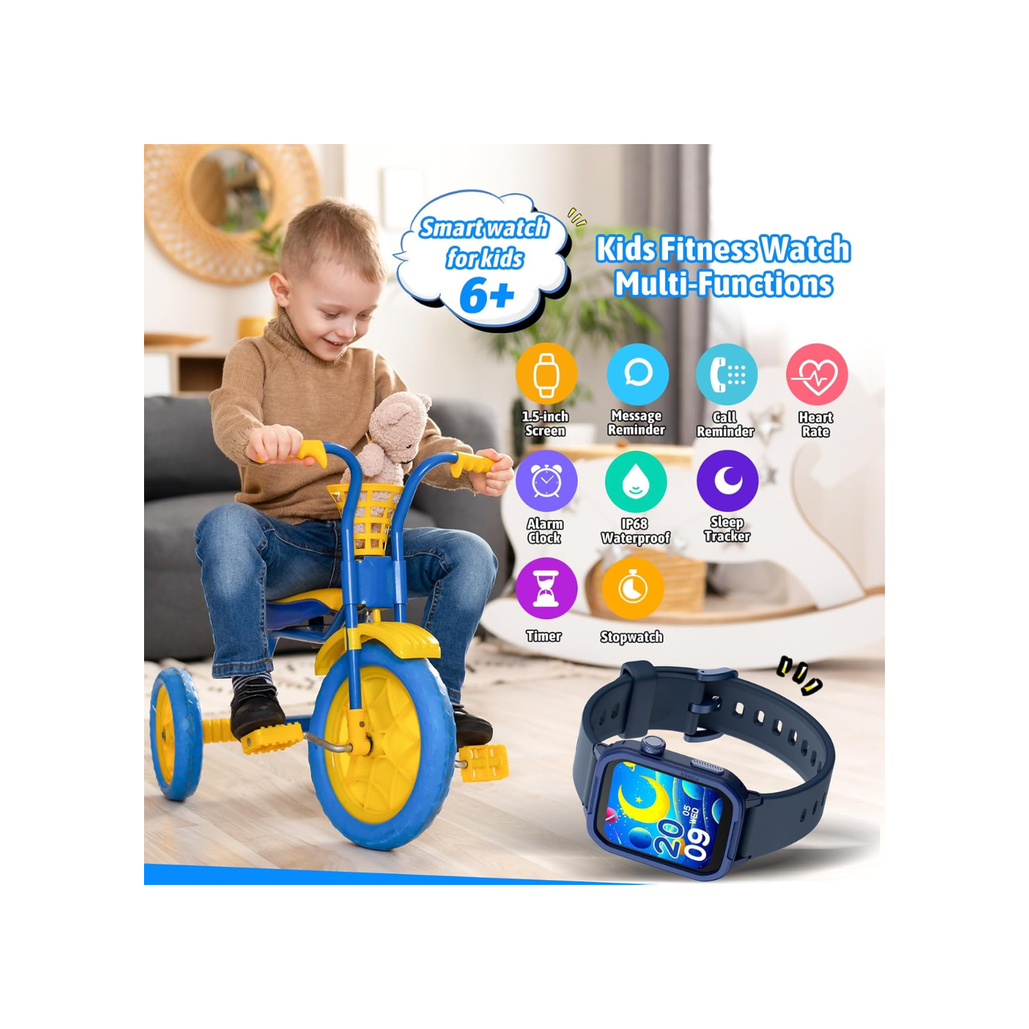 Smart Watch for Kids, Tempered Glass Fitness Sport Watch Boy Girls Teens with 19 Sport Modes, Pedometer, Sleep Monitor, Kids Watch Birthday Gifts Toy