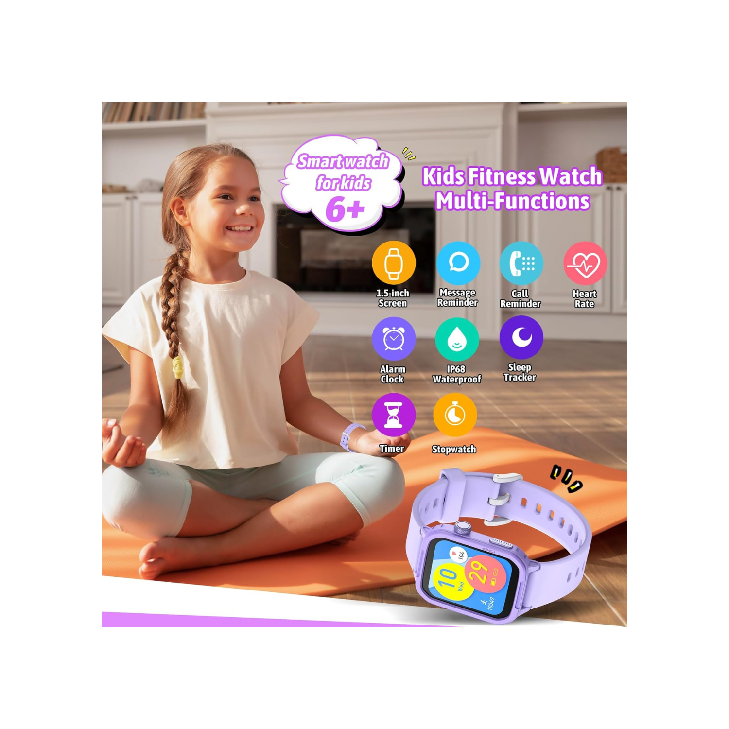 Smart Watch for Kids, Tempered Glass Fitness Sport Watch Boy Girls Teens with 19 Sport Modes, Pedometer, Sleep Monitor, Kids Watch Birthday Gifts Toy