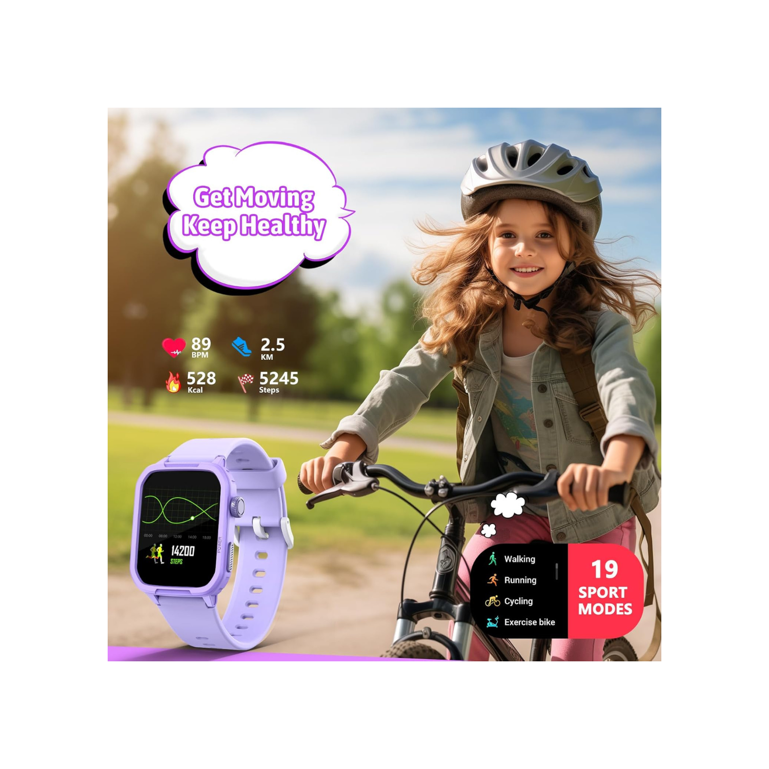Smart Watch for Kids, Tempered Glass Fitness Sport Watch Boy Girls Teens with 19 Sport Modes, Pedometer, Sleep Monitor, Kids Watch Birthday Gifts Toy
