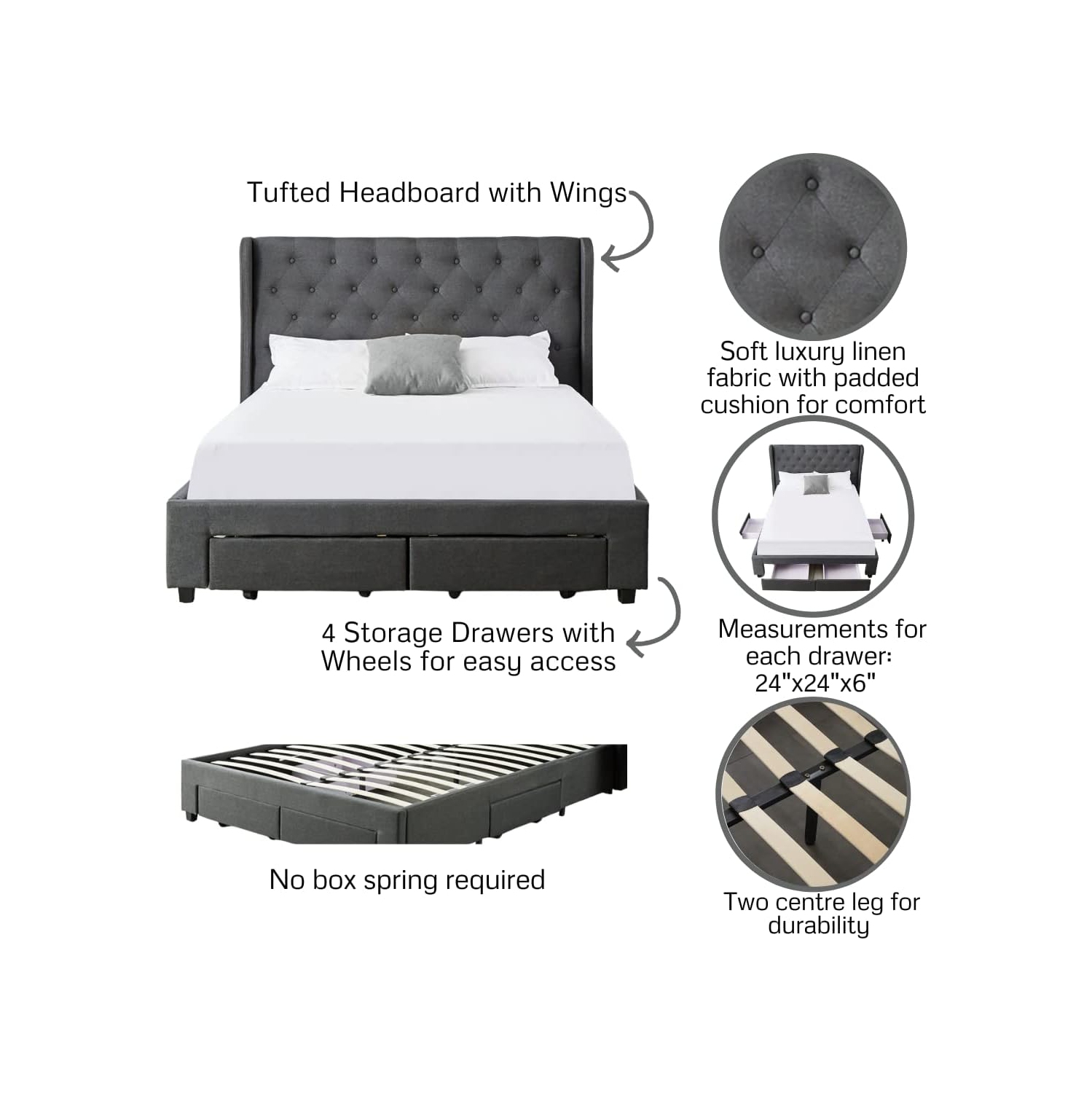 Lit avec rangement à 4 tiroirs Brittany