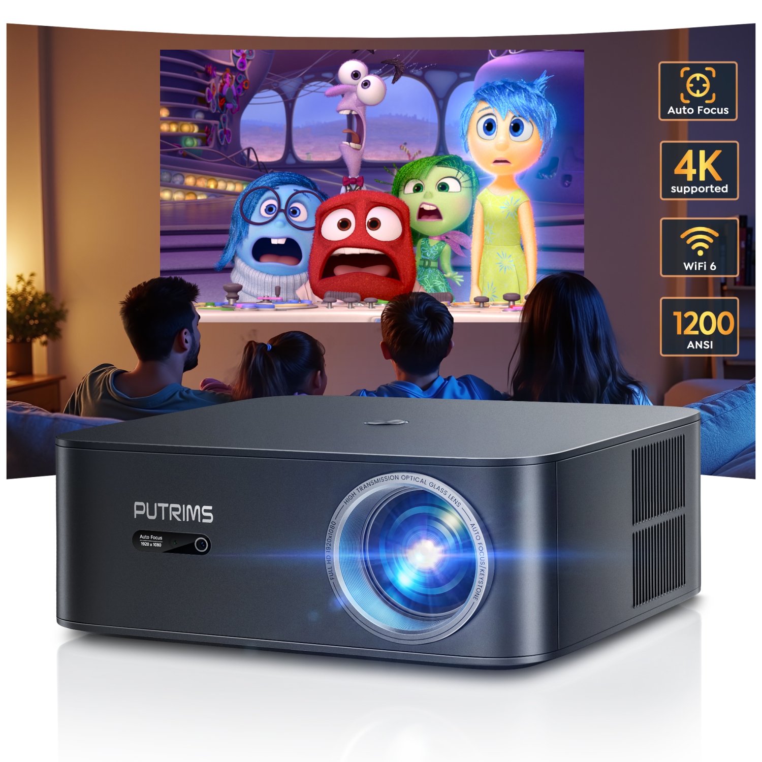 Putrims 4K Smart Projector, 1200 ANSI Native 1080P Movie Projector , Auto Focus/Keystone,Built-in Google TV，Support Dongle,Netflix 9000+Apps,for