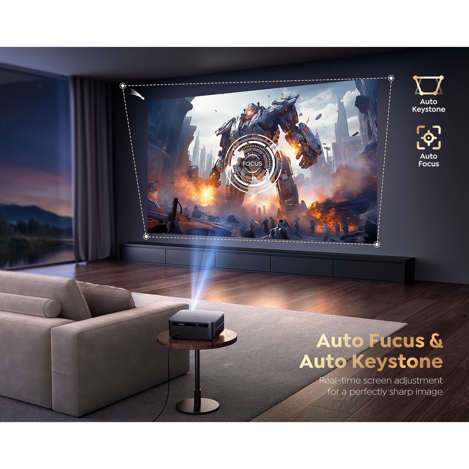 Putrims 4K Smart Projector, 1200 ANSI Native 1080P Movie Projector , Auto Focus/Keystone,Built-in Google TV，Support Dongle,Netflix 9000+Apps,for