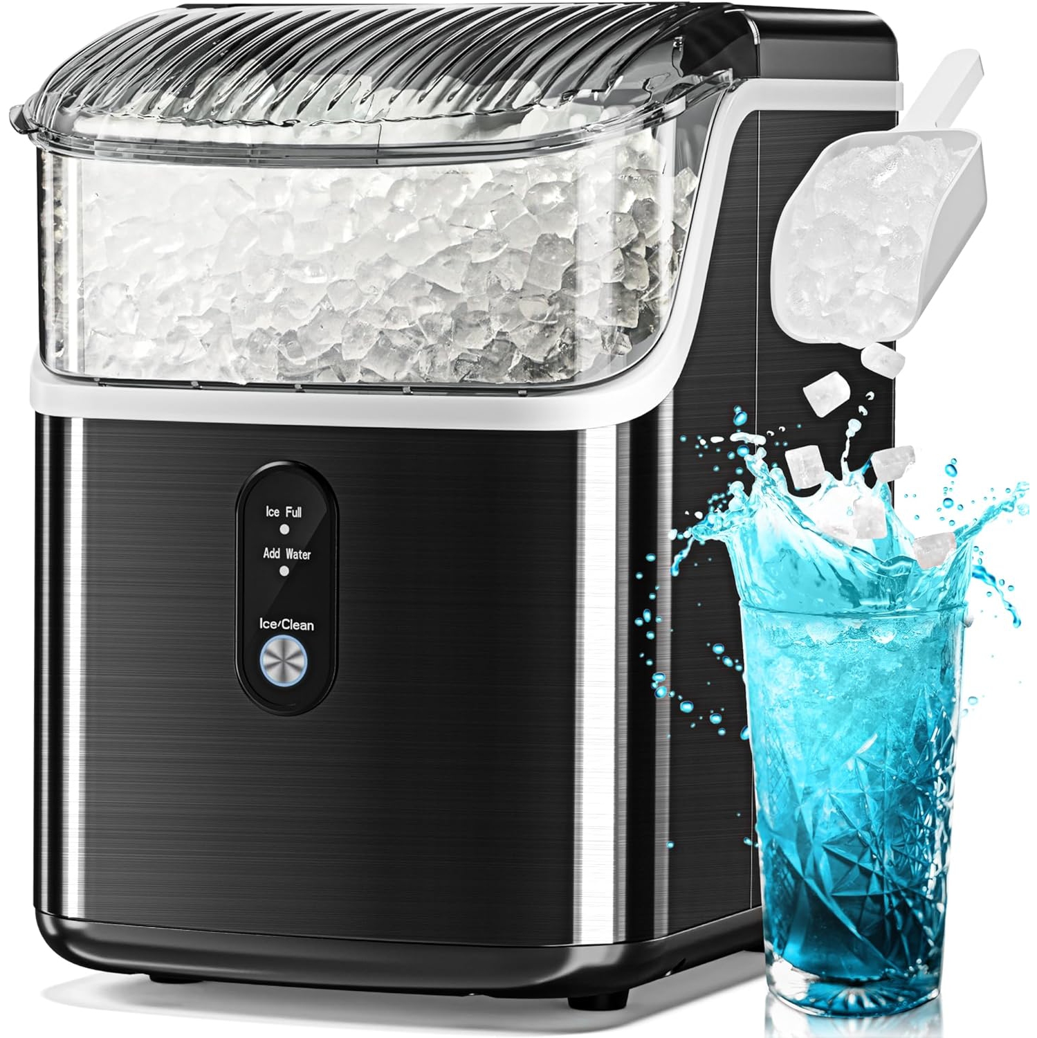 ZAFRO Nugget Ice Maker Countertop, Pebble Ice Maker with Chewable Ice, 34lbs/Day, One-Click Operation, Self-Cleaning Ice Machine, Pellet Ice Maker