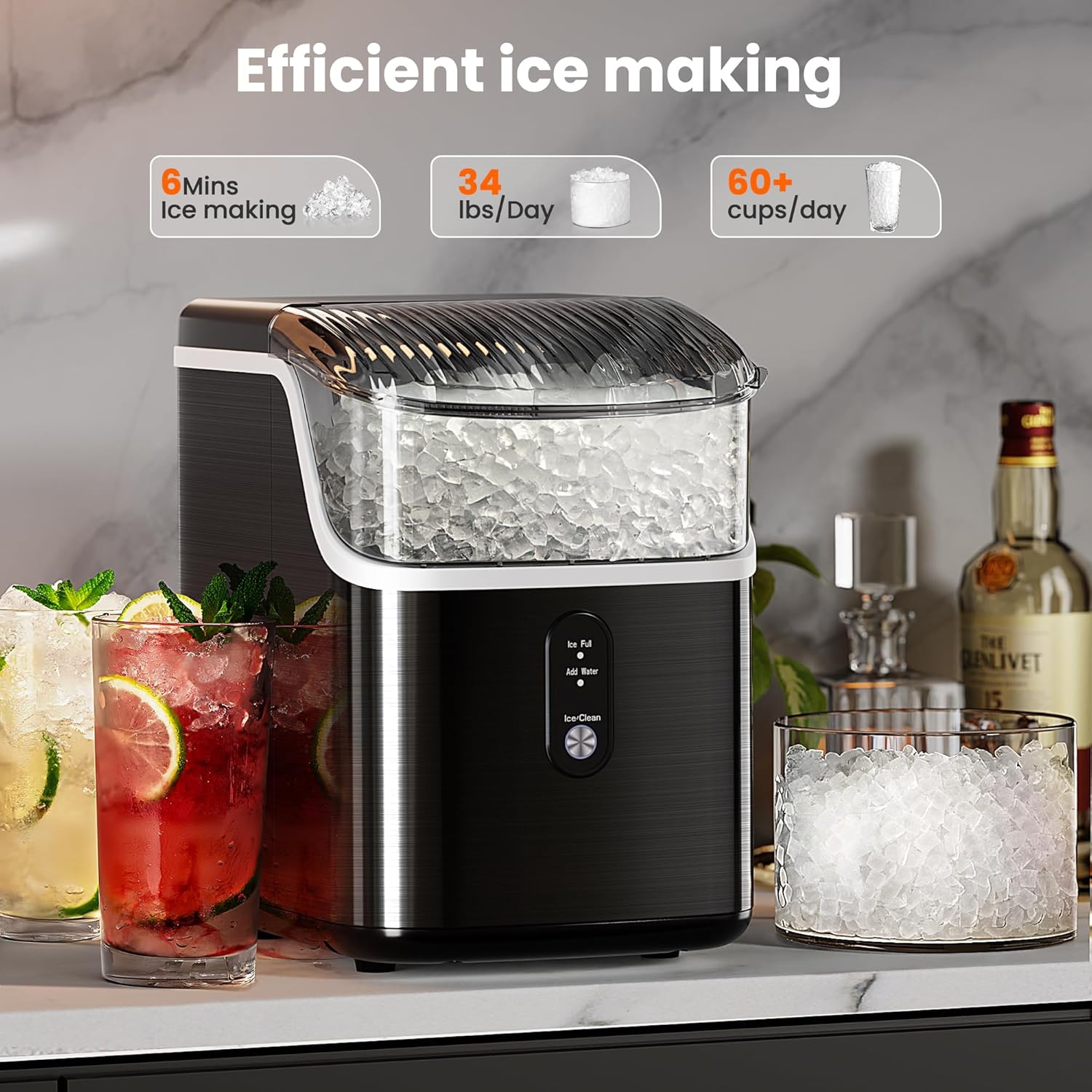 ZAFRO Nugget Ice Maker Countertop, Pebble Ice Maker with Chewable Ice, 34lbs/Day, One-Click Operation, Self-Cleaning Ice Machine, Pellet Ice Maker
