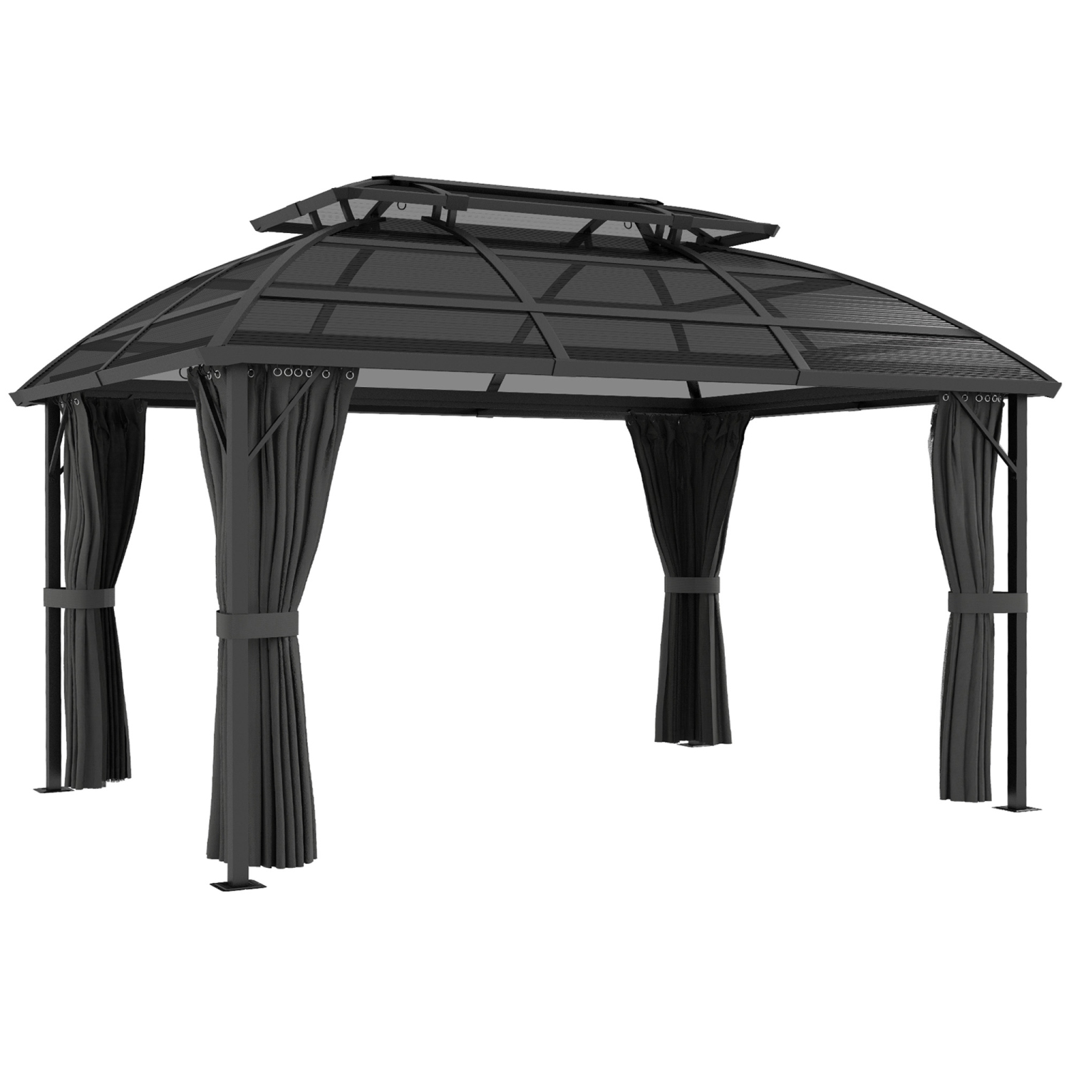 Abri de jardin à toit rigide Outsunny, toit double avec rideaux, moustiquaire et cadre en aluminium pour terrasse, jardin, pelouse, cour et terrasse,