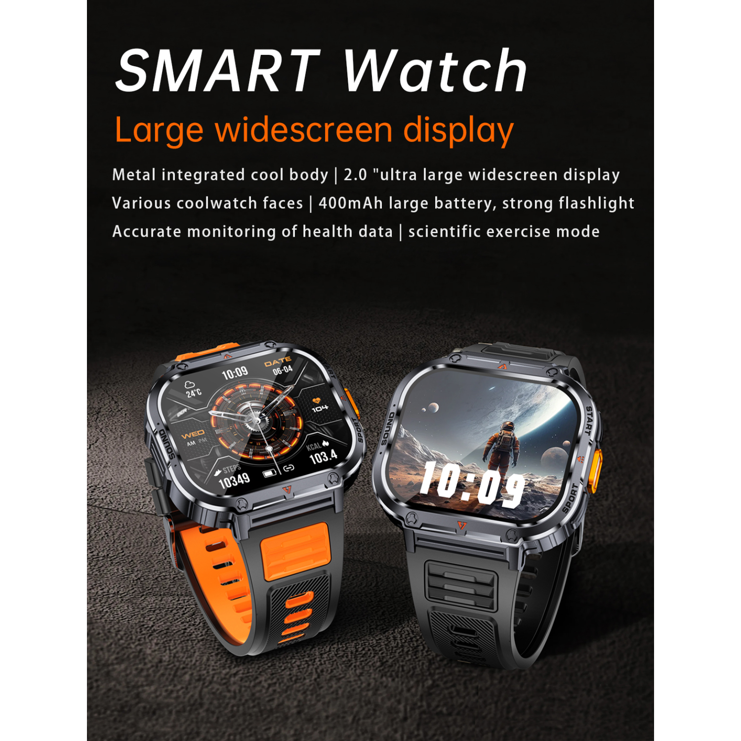 TUTT Smartwatch For Men 2.0" Square Dial Rugged Military | Health and Fitness Tracking | Flashlight | NX23 Smart Watch