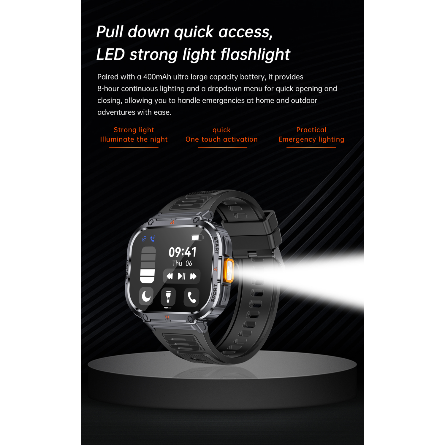 TUTT Smartwatch For Men 2.0" Square Dial Rugged Military | Health and Fitness Tracking | Flashlight | NX23 Smart Watch