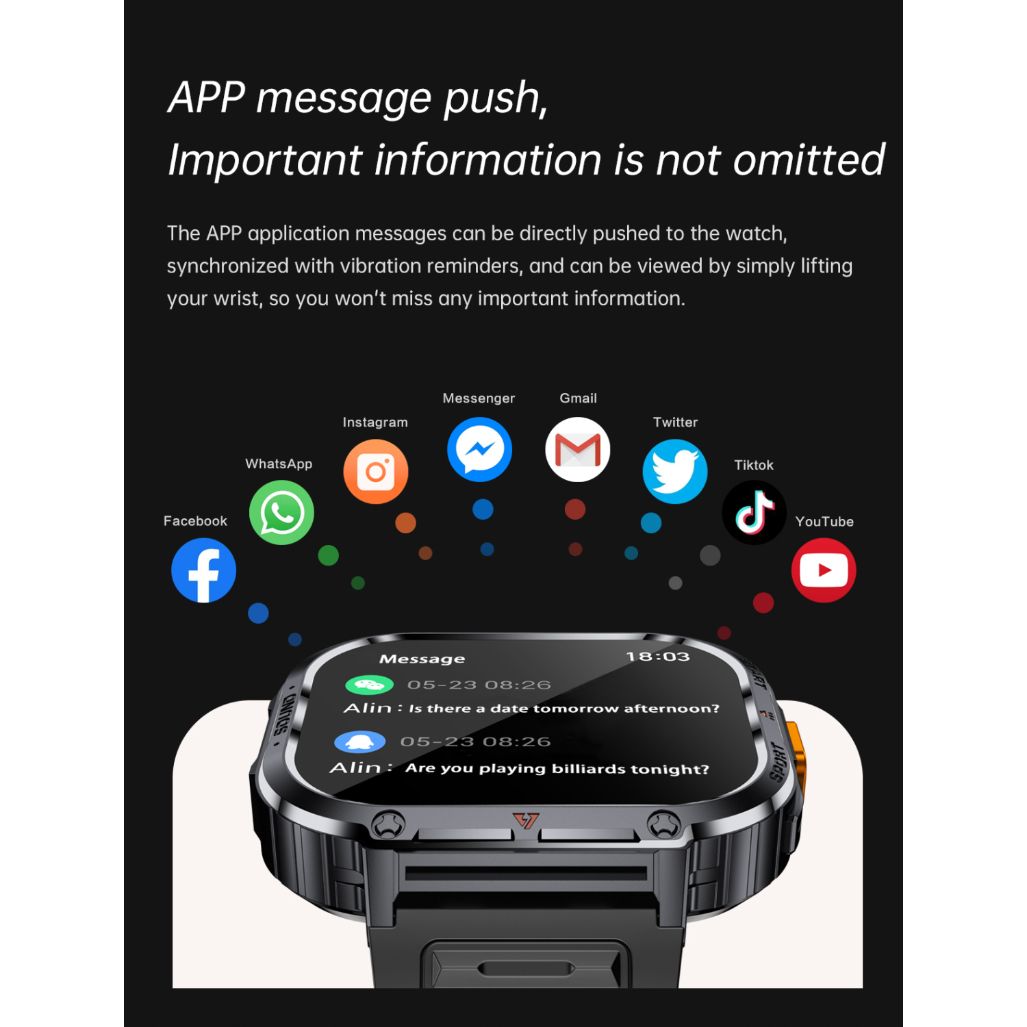 TUTT Smartwatch For Men 2.0" Square Dial Rugged Military | Health and Fitness Tracking | Flashlight | NX23 Smart Watch
