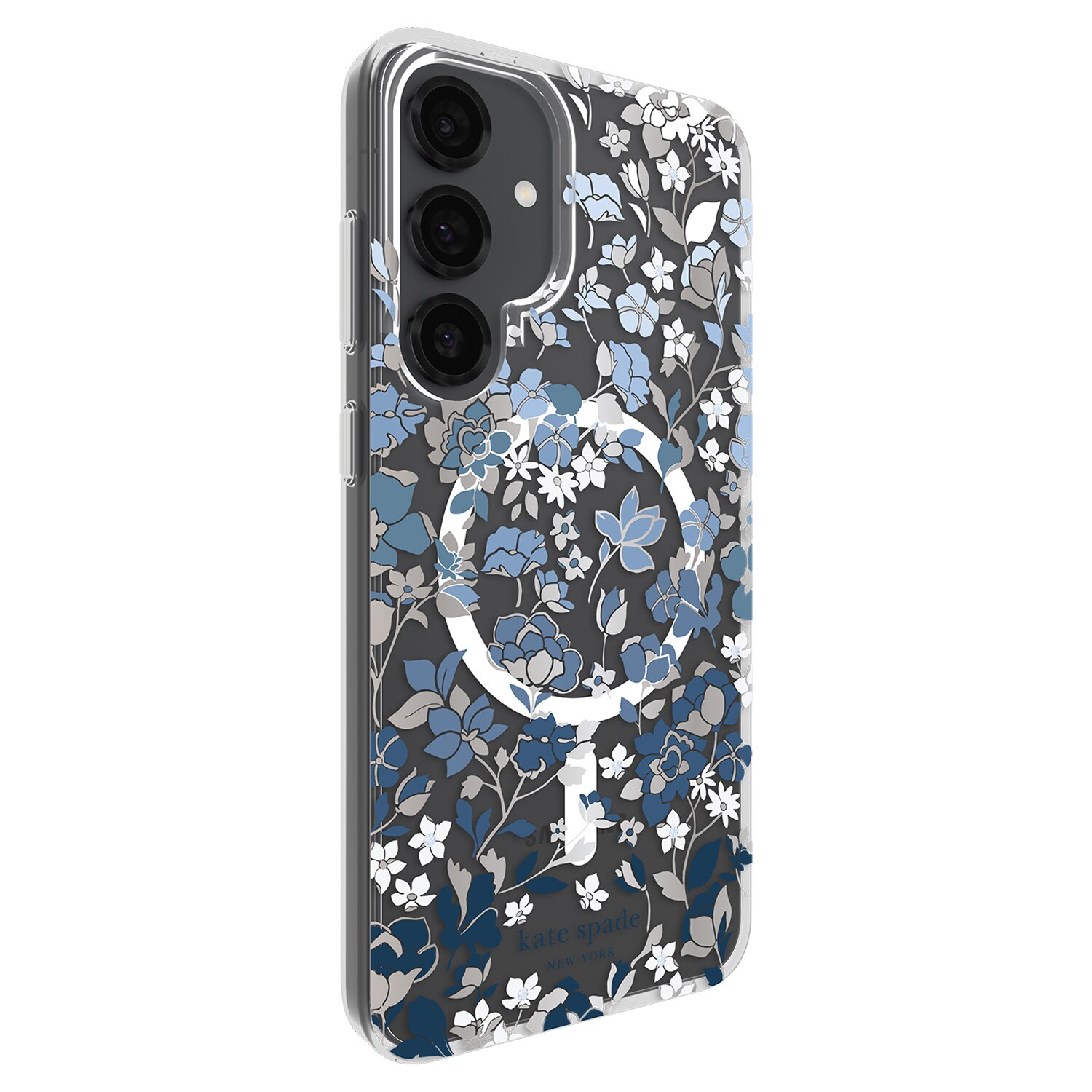 Étui protecteur MagSafe de Kate Spade | Conçu pour Galaxy S25+ | Bleu fleuri avec gemmes
