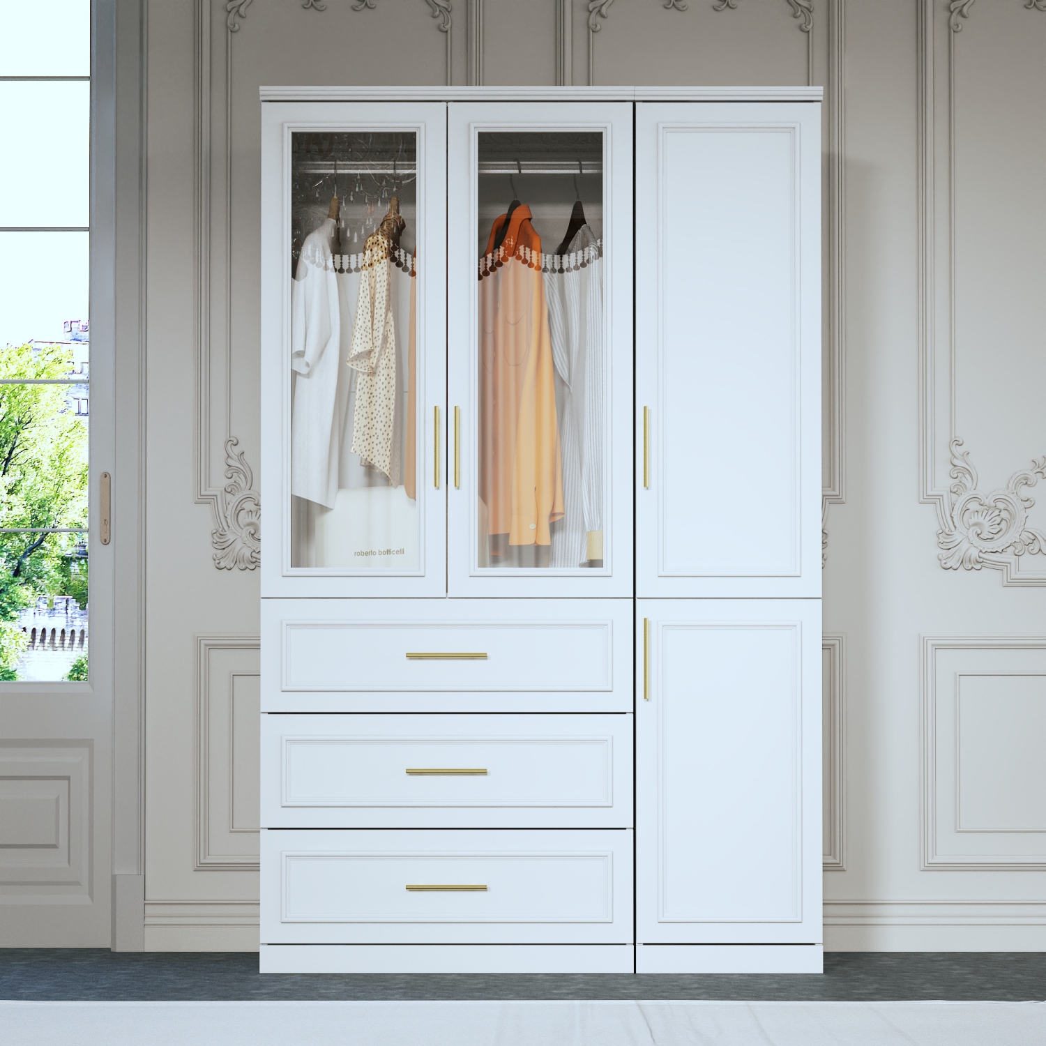 Homsee – Garde-robe multifonction avec tablettes réglables, deux tringles suspendues et tiroirs spacieux pour un rangement efficace, blanc