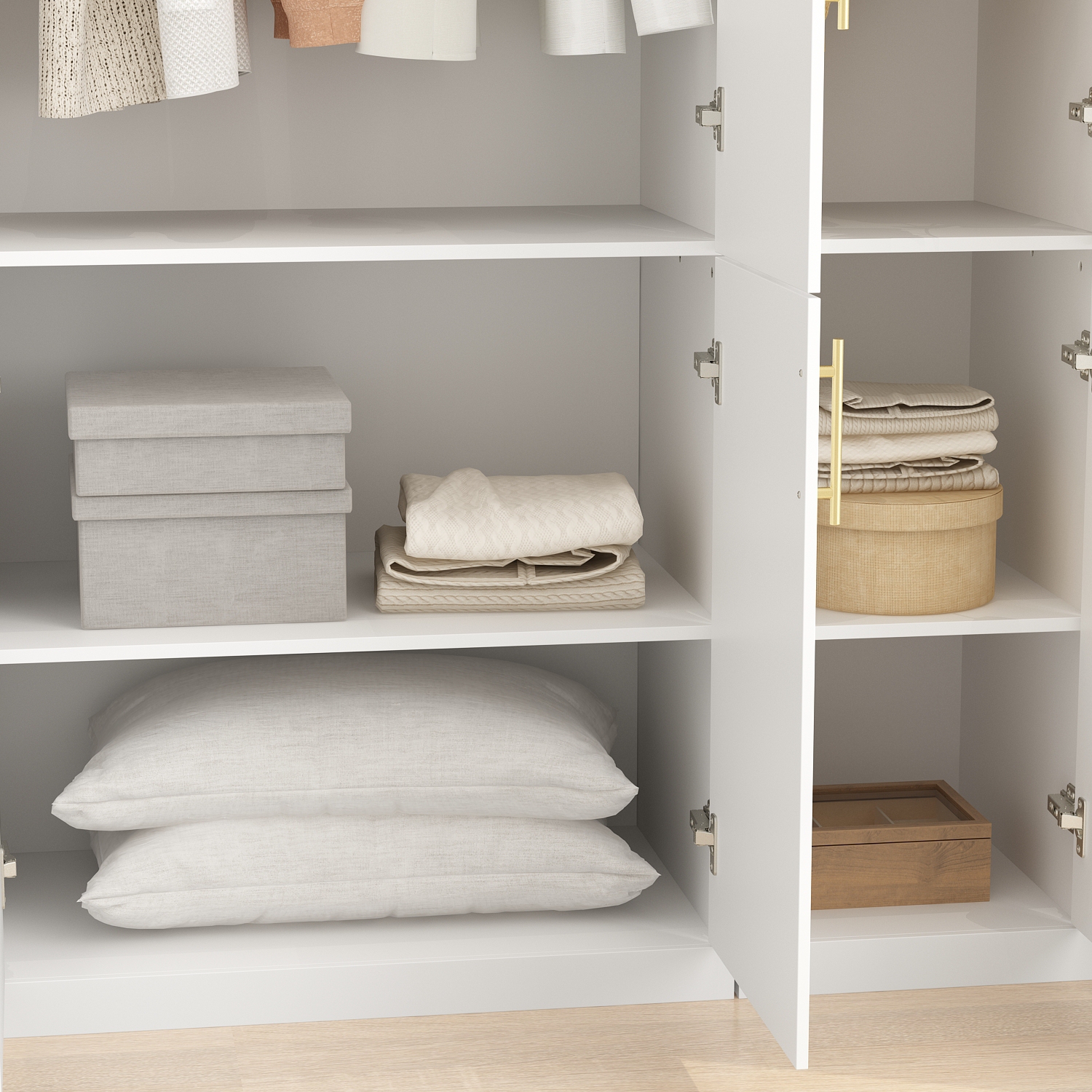 Homsee – Garde-robe polyvalente avec tablettes réglables, deux tringles suspendues et rangement multifonctionnel, blanc